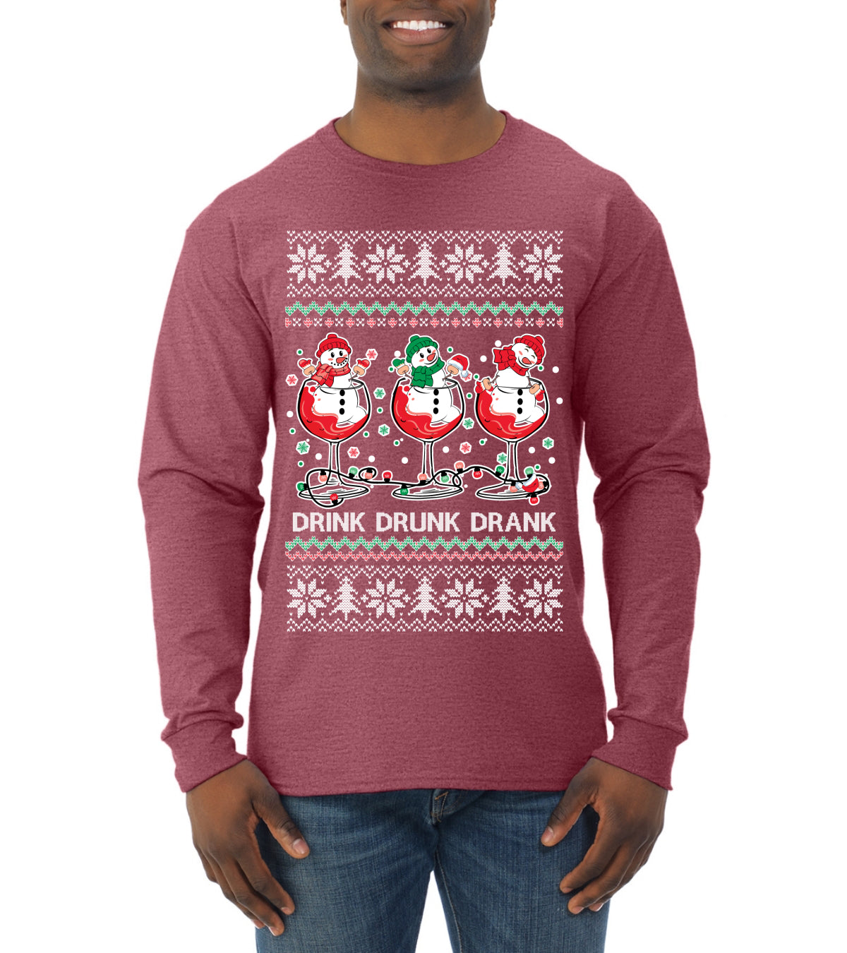 Holiday Spirits Drink Drank Drunk Snowmen, Christmas Gifts, Funny Xmas Gift Idea, Ugly Christmas Mens Long Sleeve Shirt