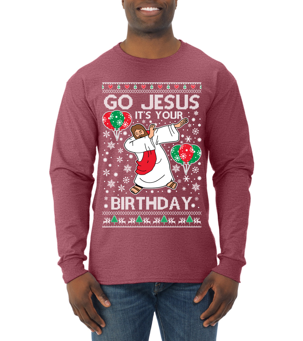 Go Jesus It's Your Birthday, Jesus Birthday, Christmas Gifts, Funny Xmas Gift Idea, Ugly Christmas Mens Long Sleeve Shirt