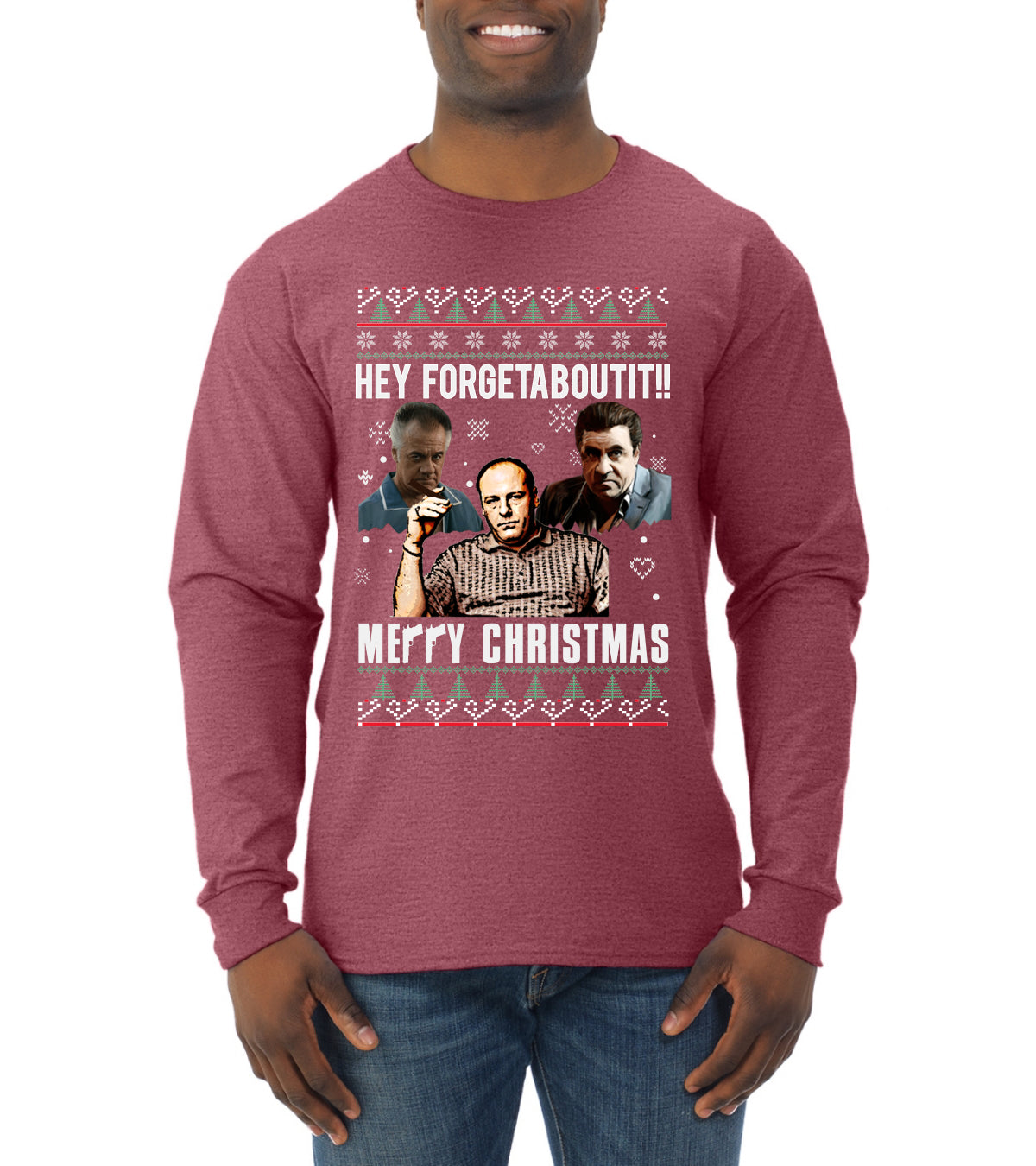 Hey Forgetabout Mery Christmas, Christmas Gifts, Funny Xmas Gift Idea, Ugly Christmas Sweater Mens Long Sleeve Shirt