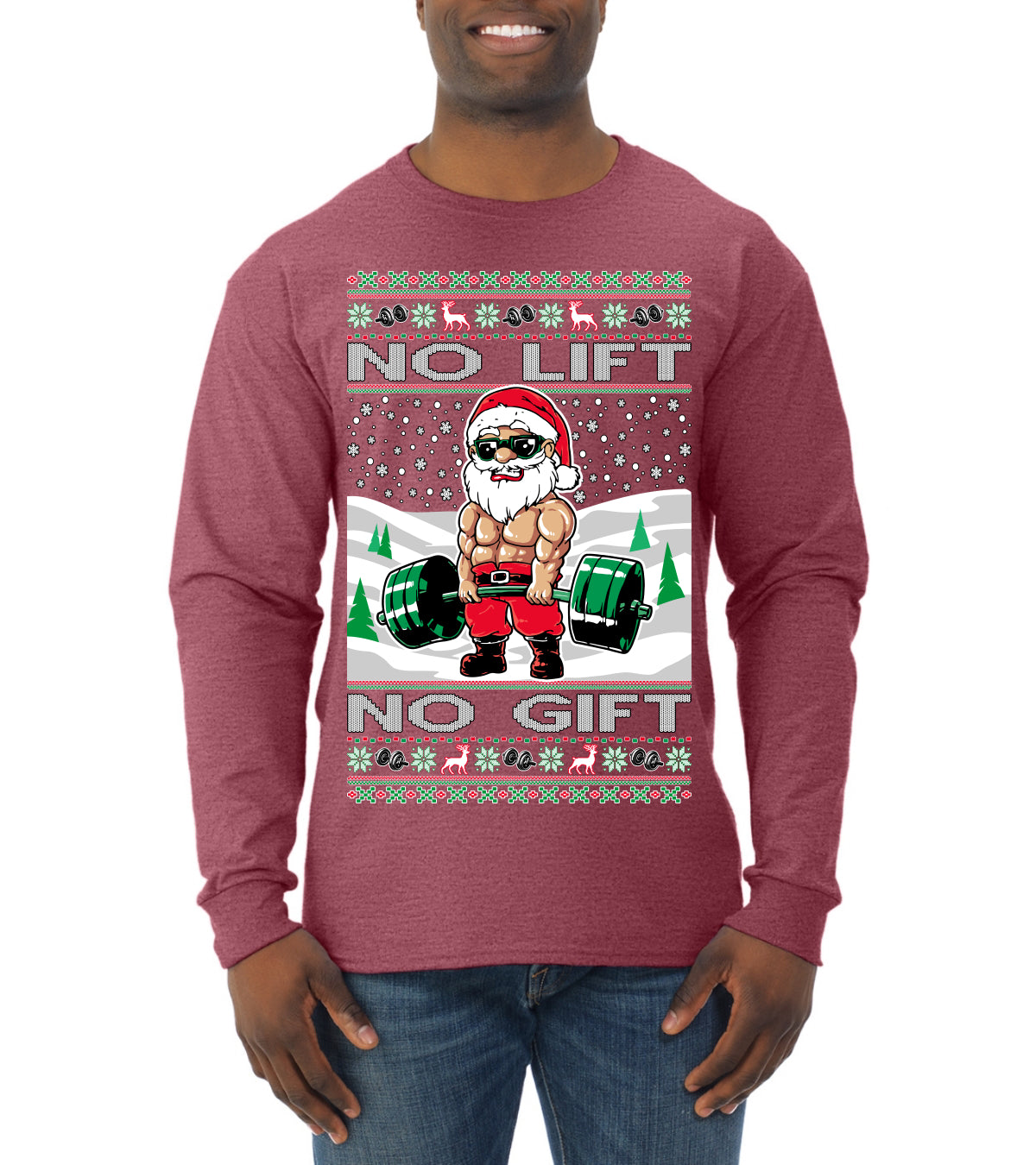 Merry Liftmas No Lift No Gift, Christmas Gifts, Funny Xmas Gift Idea, Ugly Christmas Sweater Mens Long Sleeve Shirt