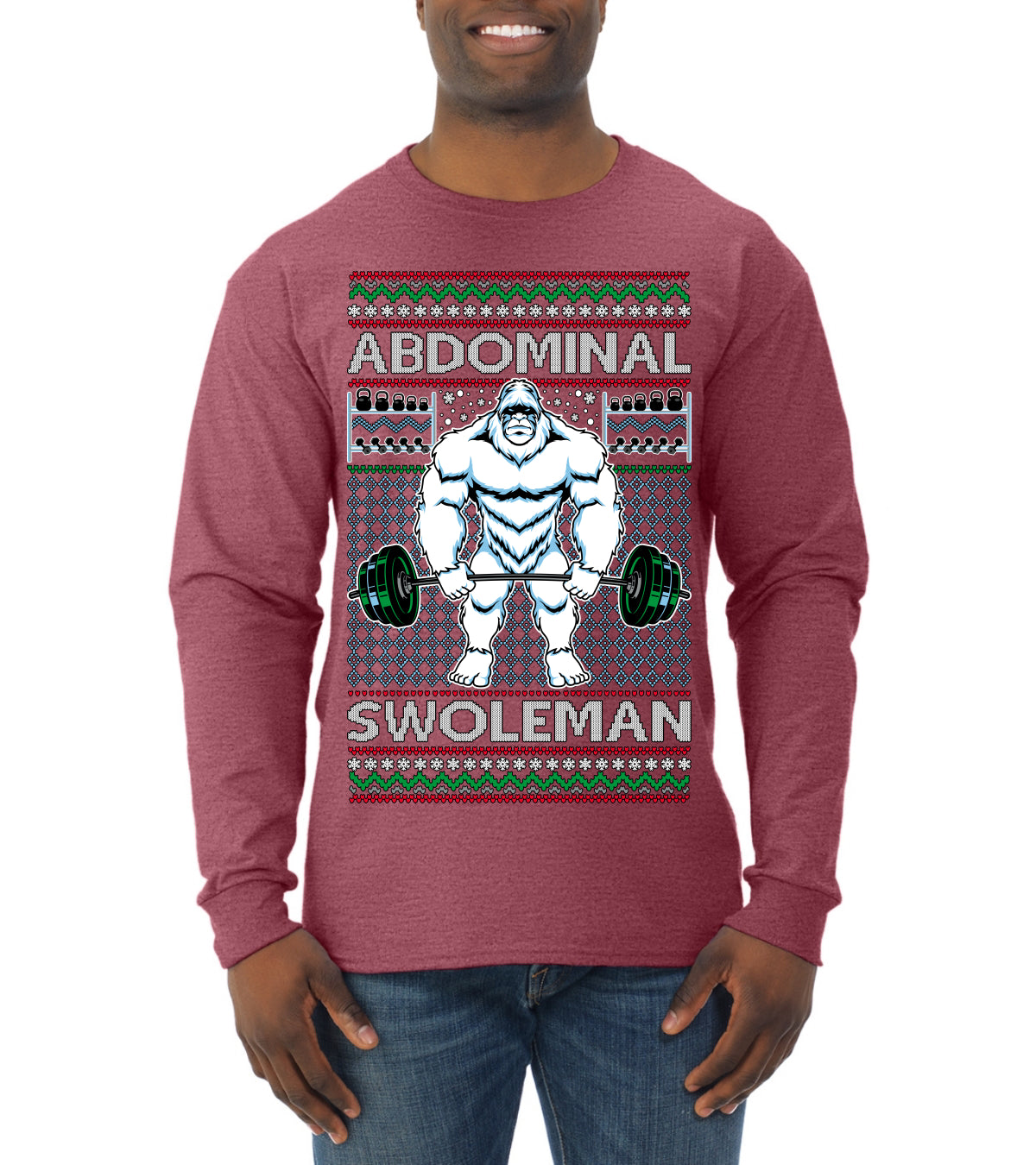 Merry Liftmas Abdominal Swoleman, Christmas Gifts, Funny Xmas Gift Idea, Ugly Christmas Sweater Mens Long Sleeve Shirt