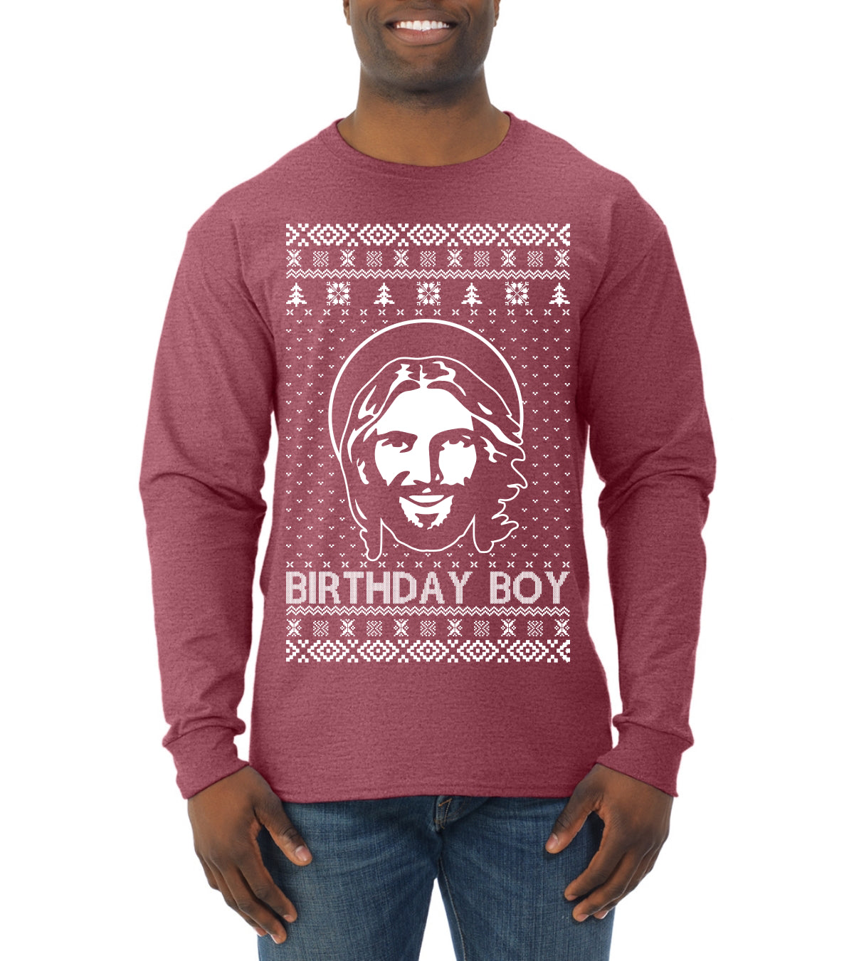 Birthday Boy Jesus Christ, Christmas Gifts, Funny Xmas Gift Idea, Ugly Christmas Sweater Mens Long Sleeve Shirt