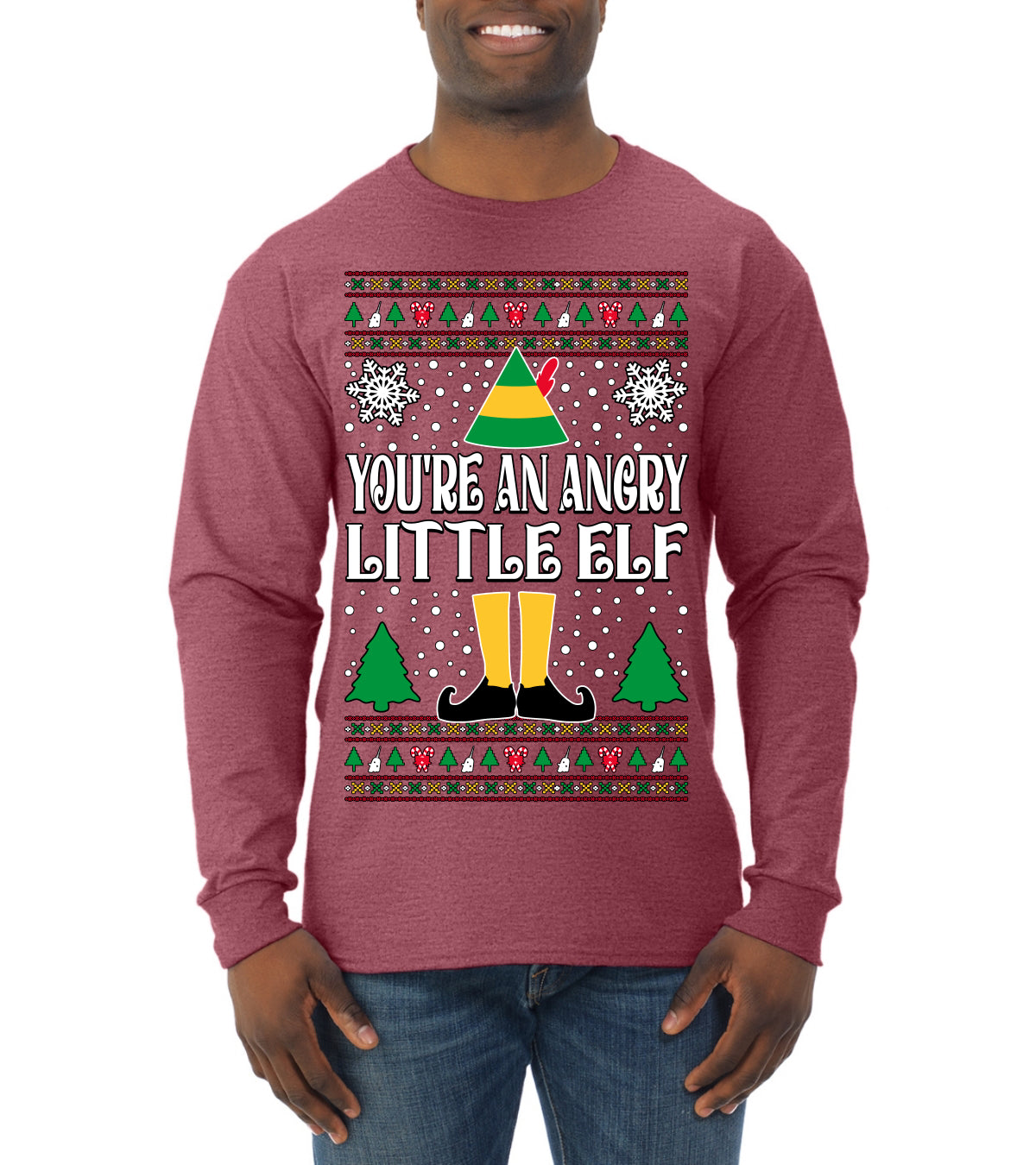 You're An Angry Little Elf Christmas Movie Quote, Christmas Gifts, Funny Xmas Gift Idea, Ugly Christmas Sweater Mens Long Sleeve Shirt