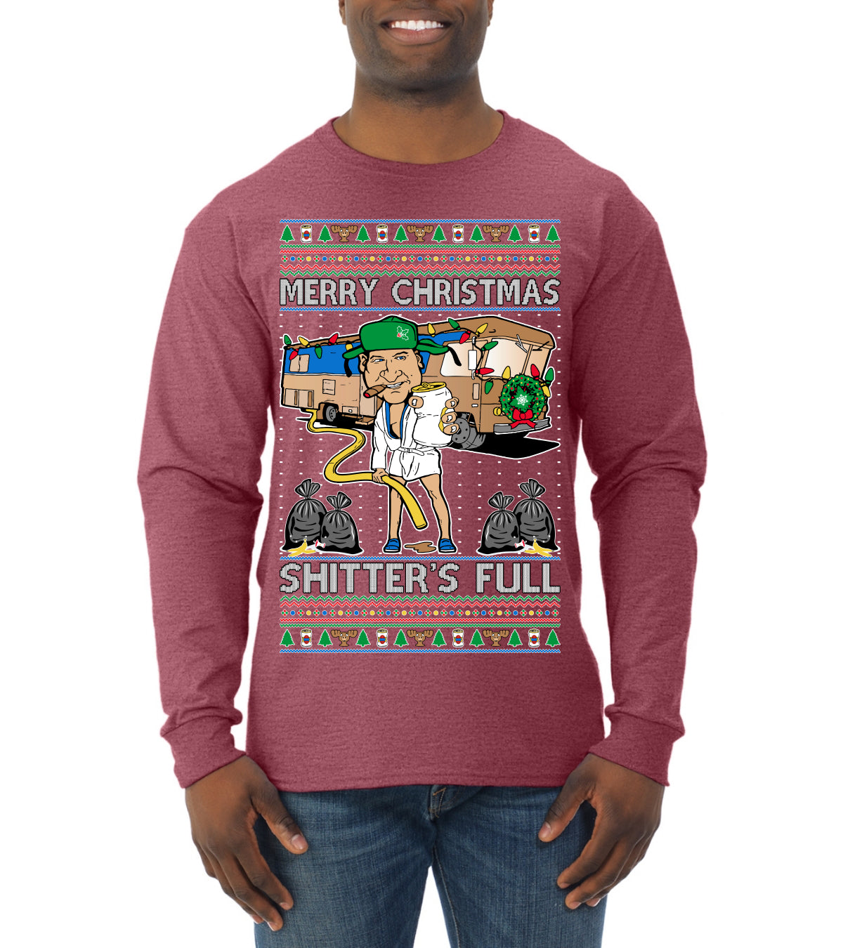 Merry Christmas Shitter's Full Ugly Christmas Sweater, Christmas Gifts, Funny Xmas Gift Idea, Mens Long Sleeve Shirt