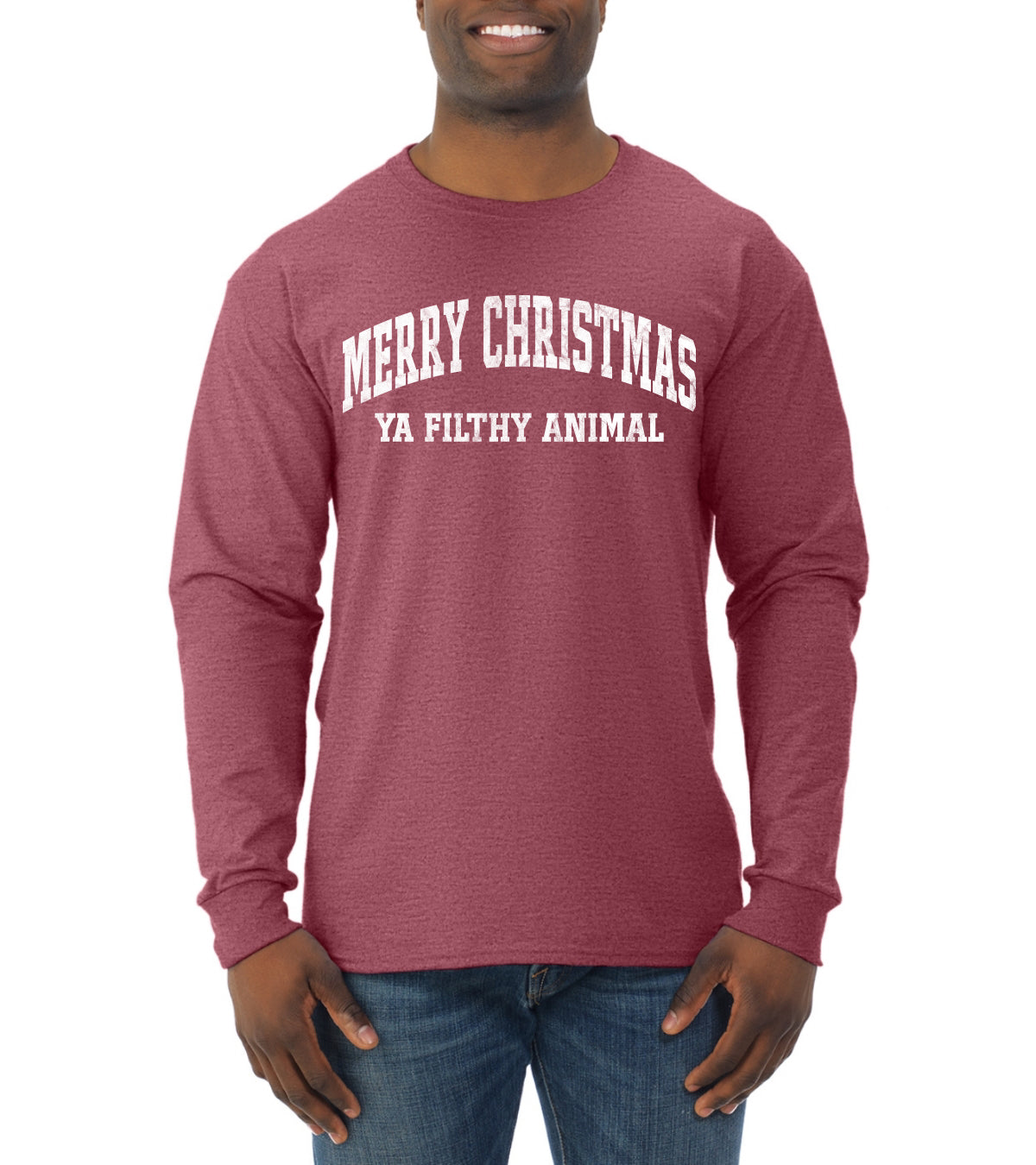 Vintage Movie Quote Merry Christmas Filthy Animal, Christmas Gifts, Funny Xmas Gift Idea, Ugly Christmas Sweater Mens Long Sleeve Shirt