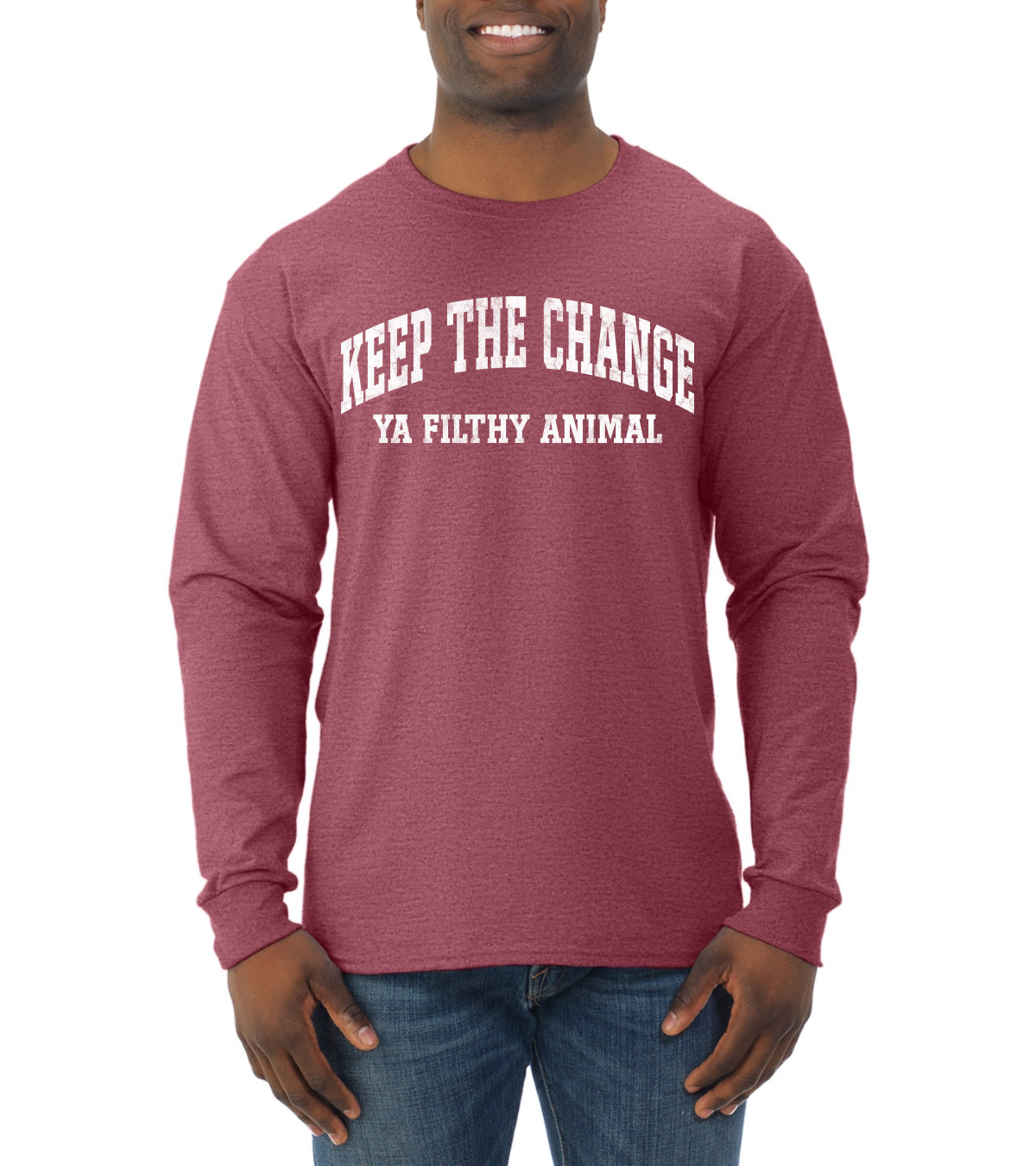 Vintage Movie Quote Keep The Change Filthy Animal, Christmas Gifts, Funny Xmas Gift Idea, Ugly Christmas Sweater Mens Long Sleeve Shirt