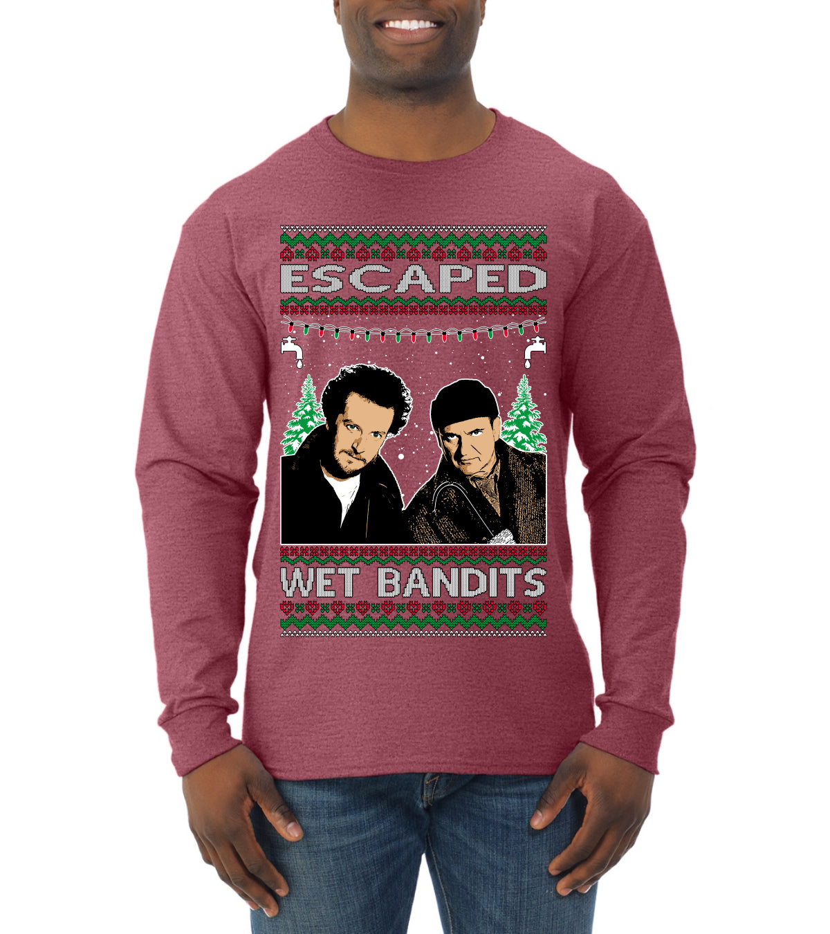 Escaped Bandits Classic Home Holiday Movie, Christmas Gifts, Funny Xmas Gift Idea, Ugly Christmas Sweater Mens Long Sleeve Shirt
