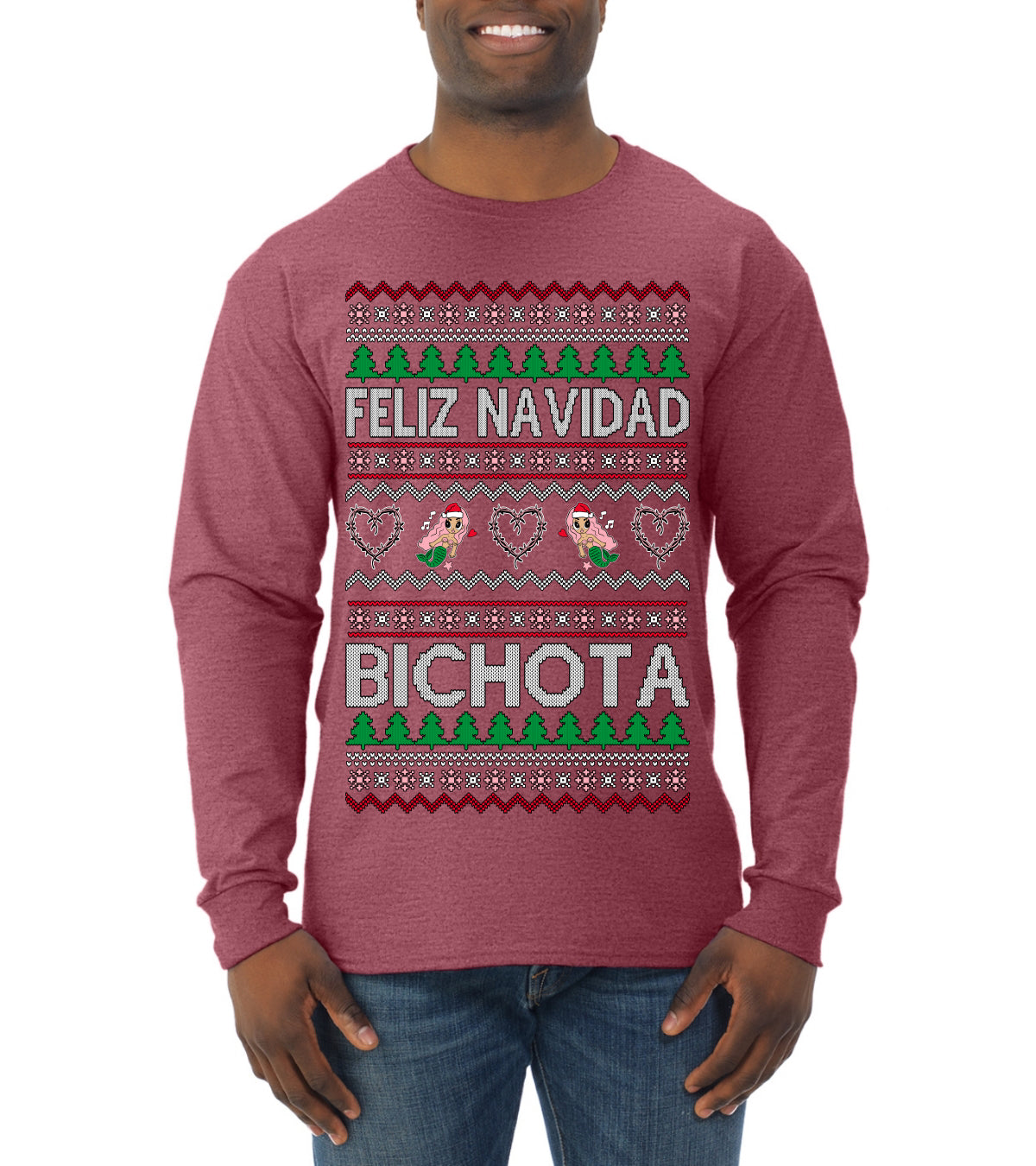 Feliz Navidad Bichota, Christmas Gifts, Funny Xmas Gift Idea, Ugly Christmas Sweater Mens Long Sleeve Shirt