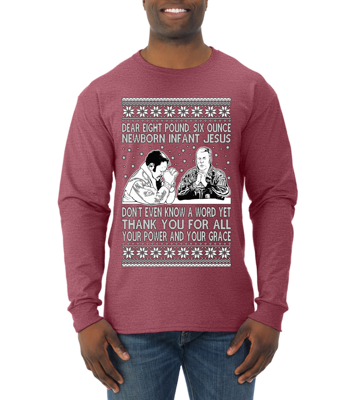 8 Pound 6 Ounce Baby Jesus Shake and Bake, Birthday Jesus,Christmas Gifts, Funny Xmas Gift Idea, Ugly Christmas Sweater Mens Long Sleeve Shirt
