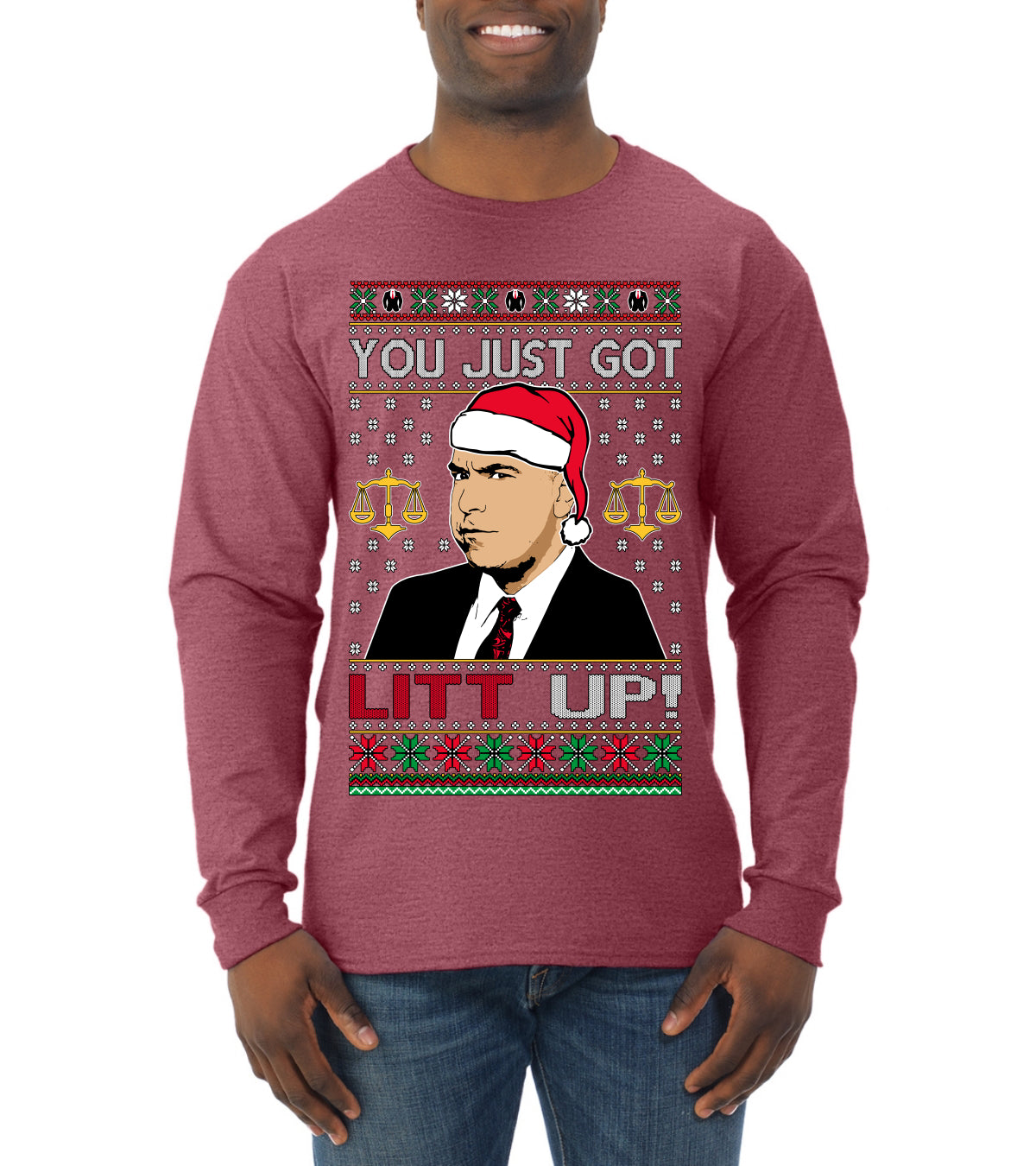 Just Got Litt Up Louis, TV Series, Christmas Gifts, Funny Xmas Gift Idea, Ugly Christmas Sweater Mens Long Sleeve Shirt