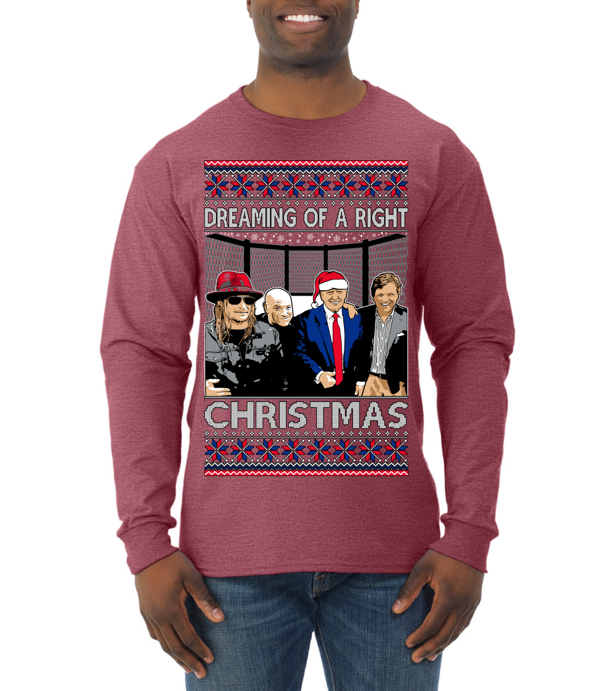 Dreaming Of A Right Christmas, Trump 2024 , , Christmas Gifts, Funny Xmas Gift Idea, Ugly Christmas Sweater Mens Long Sleeve Shirt