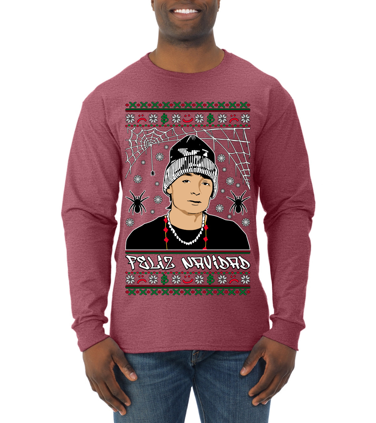 Peso Feliz Navidad Pluma, Feliz Navidad, Christmas Gifts, Funny Xmas Gift Idea, Ugly Christmas Sweater Mens Long Sleeve Shirt