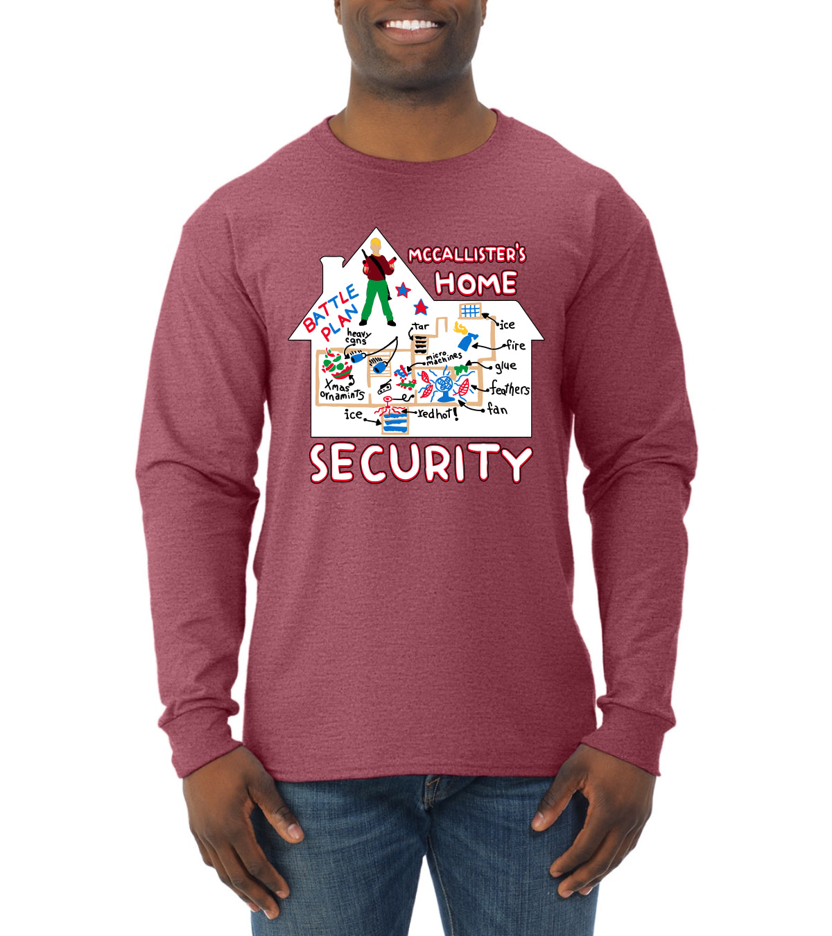 Battle Plans Alone McCallister's Home Security , Christmas Gifts, Funny Xmas Gift Idea, Ugly Christmas Sweater Mens Long Sleeve Shirt