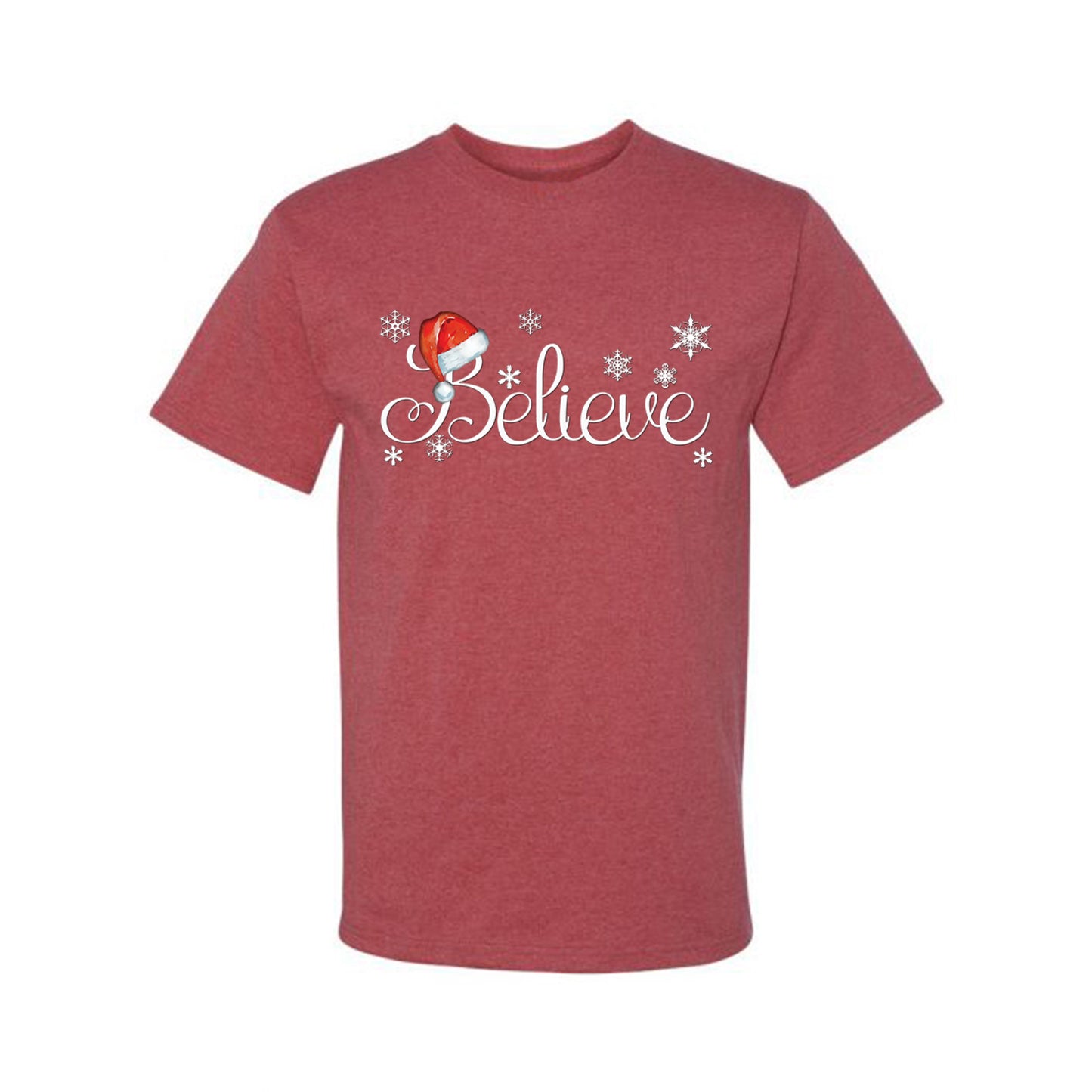 Men's Christmas Shirt Snowflake Santa Hat Believe Ugly Christmas T-shirt Ugly Christmas Men's T-Shirt