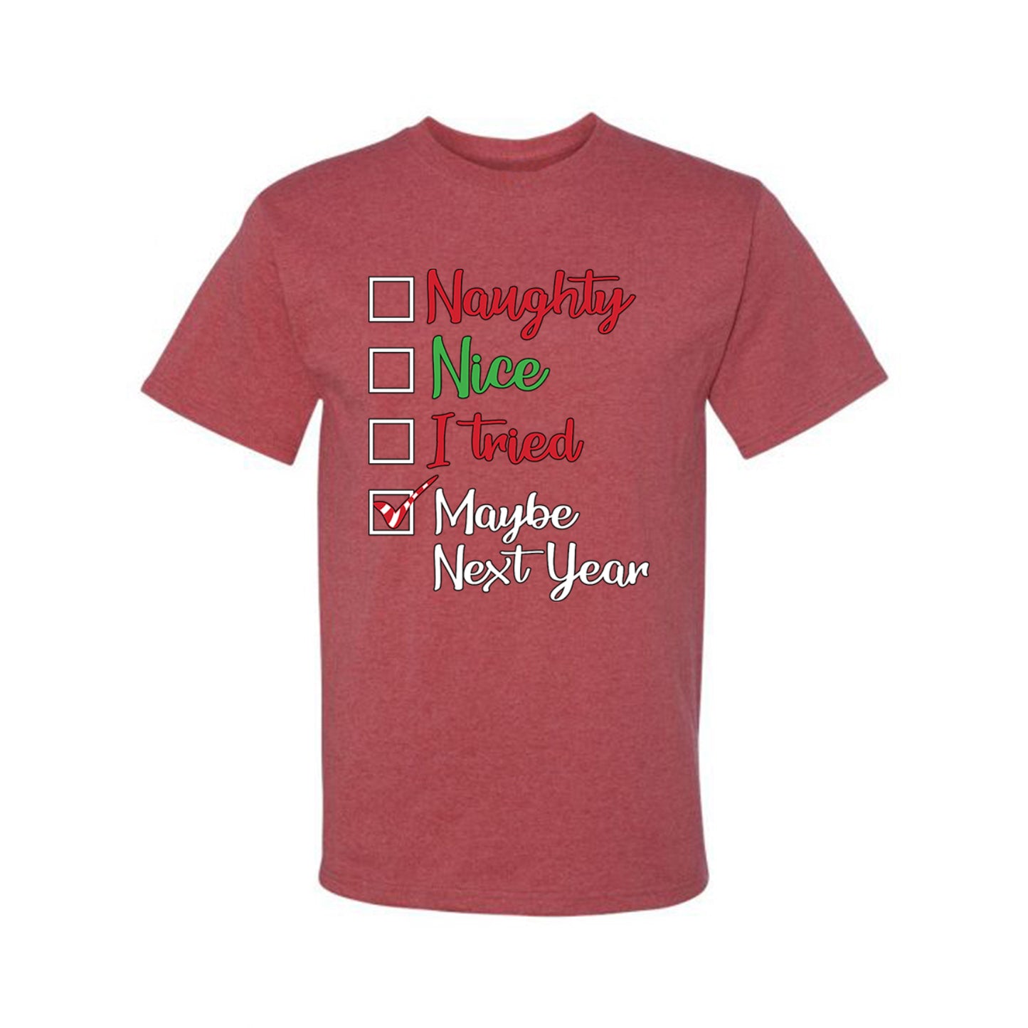 Men's Ugly Christmas Shirt Naughty Nice I Tried Maybe Next Year Checklist Ugly Christmas Tshirt Men's Graphic T-Shirt Ugly Christmas Men's T-Shirt