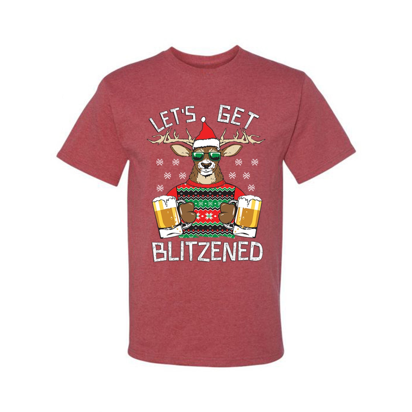 Ugly Xmas Graphic T-shirt Lets Get Blitzened Deer With Beer Ugly Christmas T-shirt Ugly Christmas Men's T-Shirt