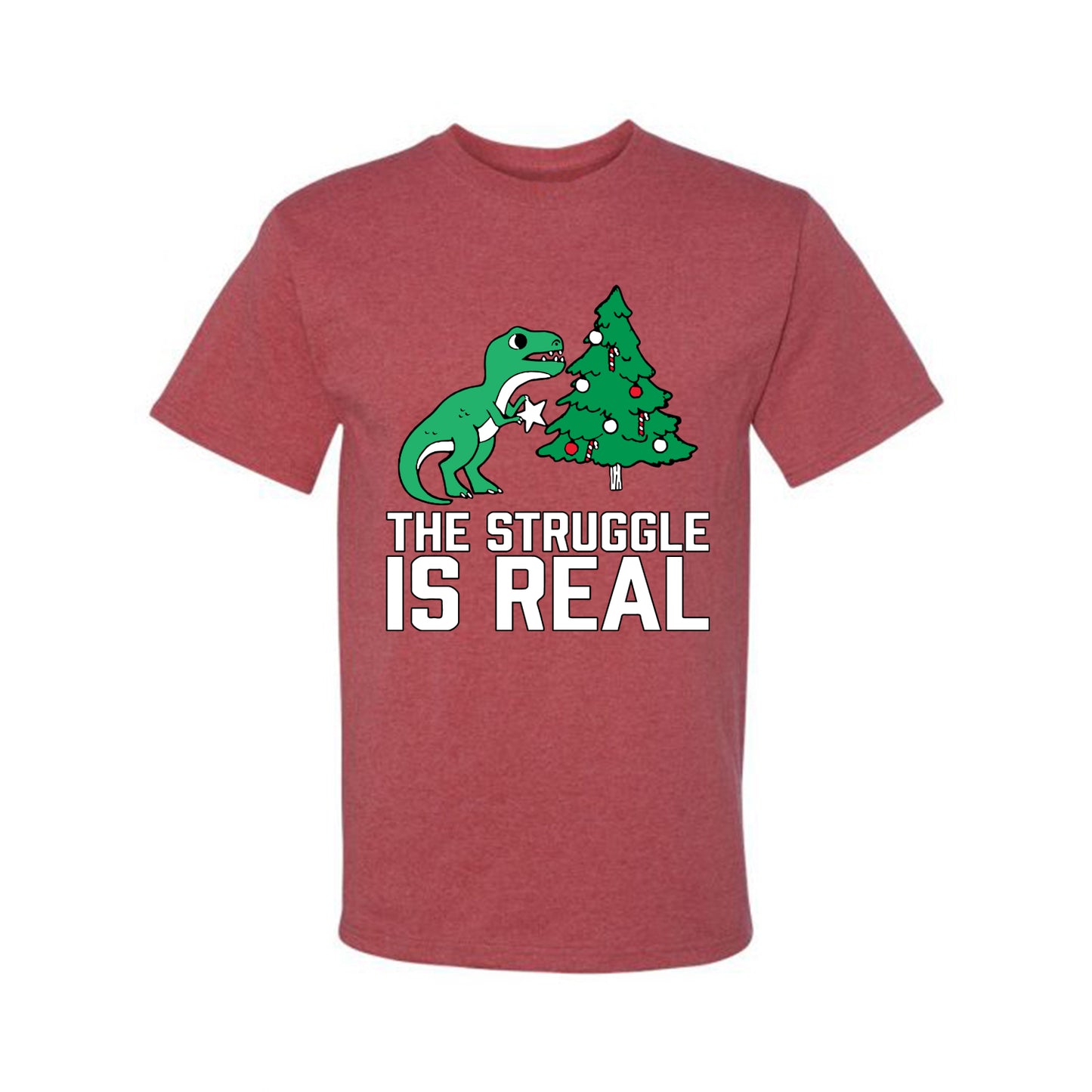 Ugly Christmas Tshirt, The Struggle is Real, Christmas T-Rex, Scoop Top Ugly Christmas Tshirt Men's Graphic T-Shirt Ugly Christmas Men's T-Shirt