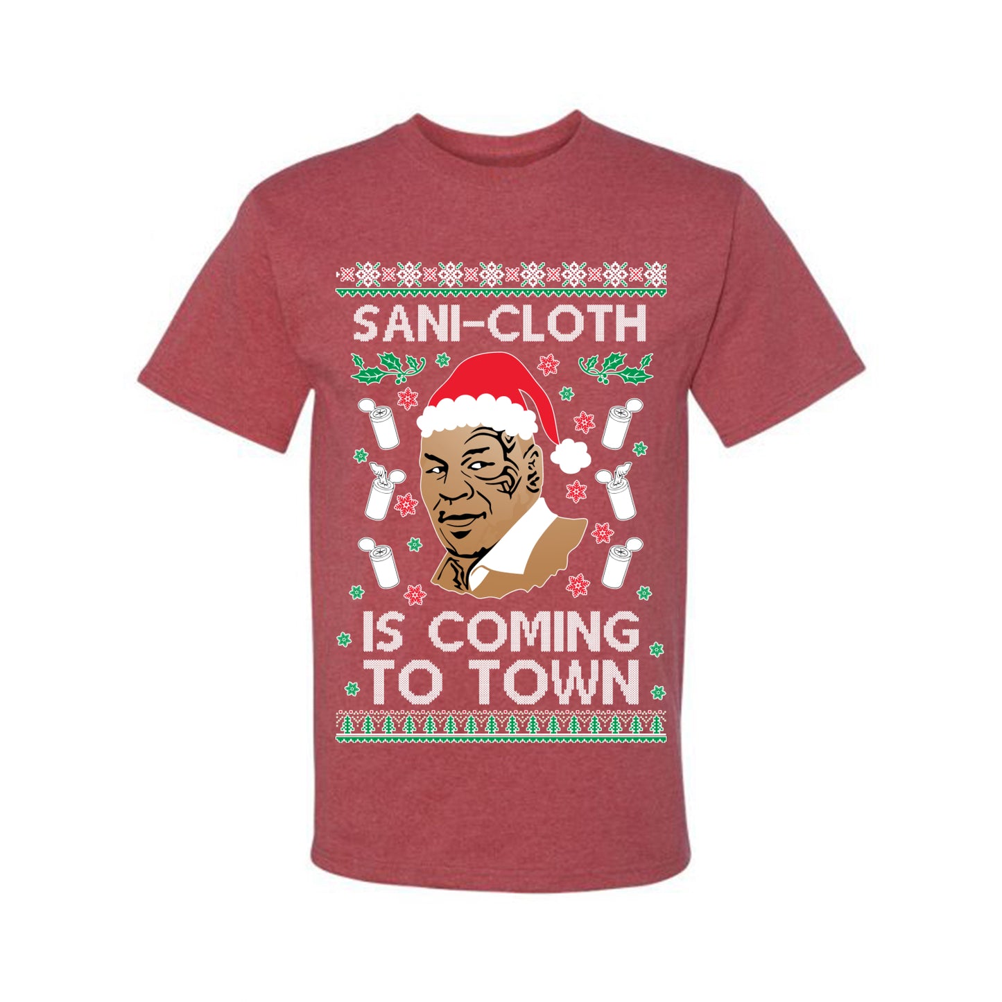 Ugly Xmas Tshirt Graphic , Mike Tyson, Sani Cloth is Coming to Town, Wild Bobby Ugly Christmas Tshirt Men's Graphic T-Shirt Ugly Christmas Men's T-Shirt