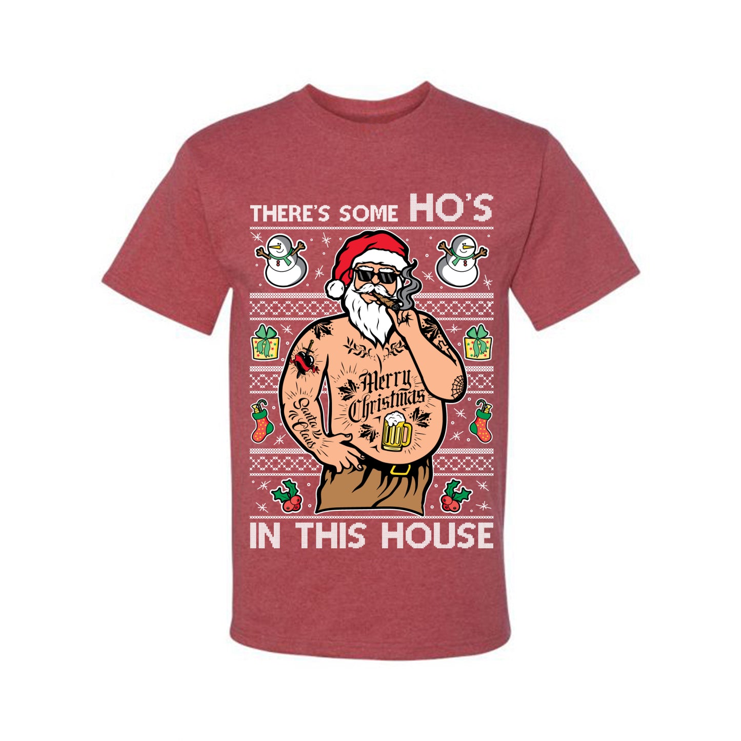 "There's Some Ho's In This House" Graphic Ugly Holiday Xmas Tshirt , Wild Bobby Ugly Christmas Tshirt Men's Graphic T-Shirt Ugly Christmas Men's T-Shirt