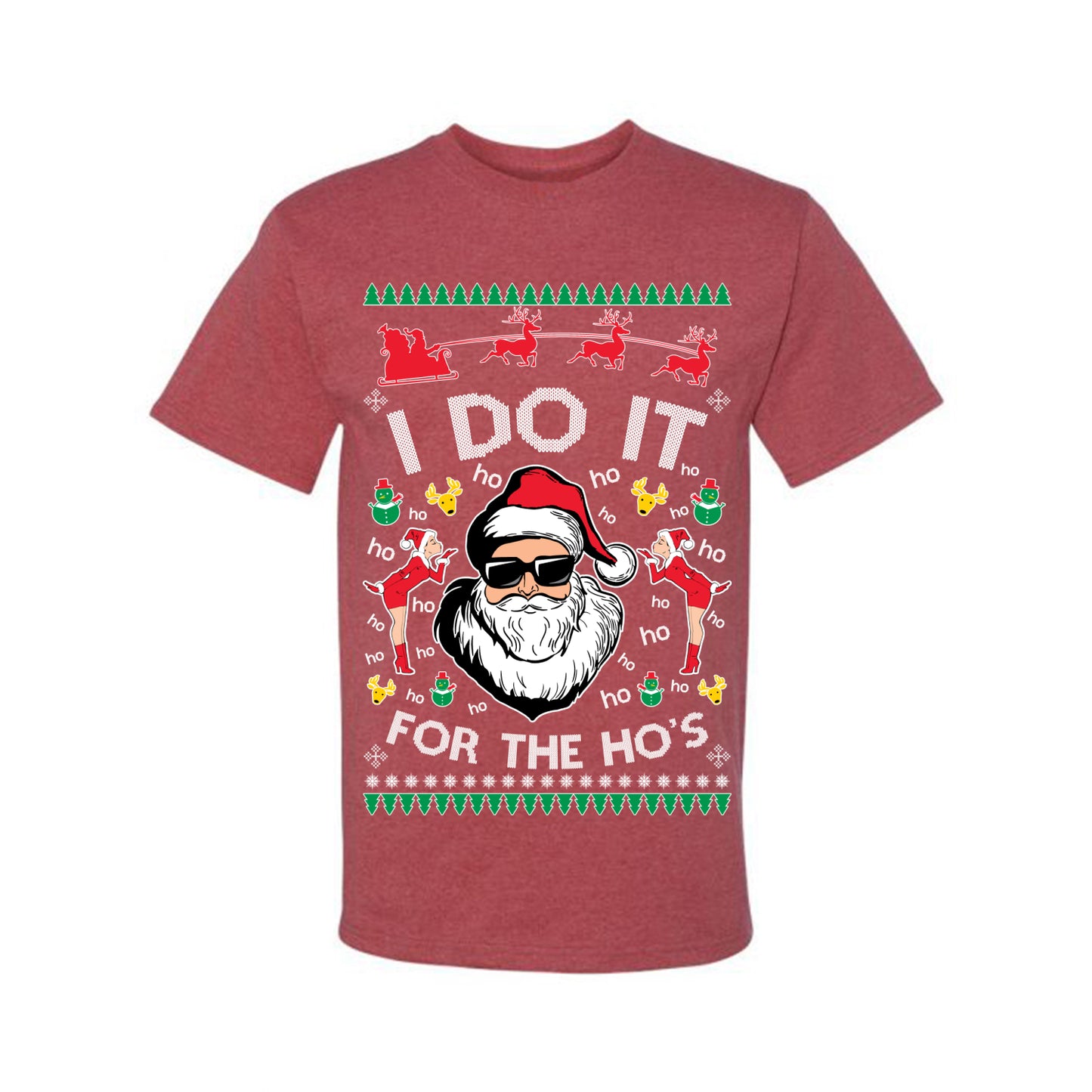 Funny Ugly Xmas Holiday T-shirt Graphic "I do it for the Ho's" Ugly Christmas T-shirt Ugly Christmas Men's T-Shirt