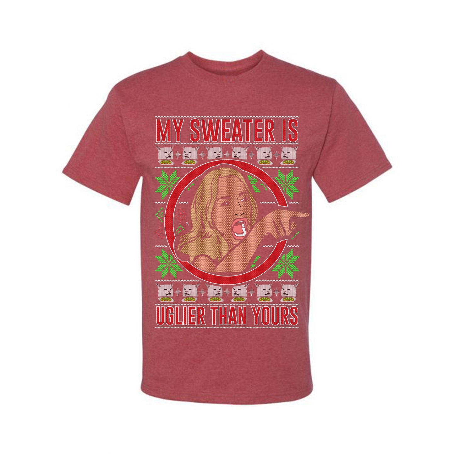 My Sweater Is Uglier Than Yours Funny Women Yelling At Cat Meme, Christmas Gifts, Funny Xmas Gift Idea, Ugly Christmas Sweater Men's T-Shirt
