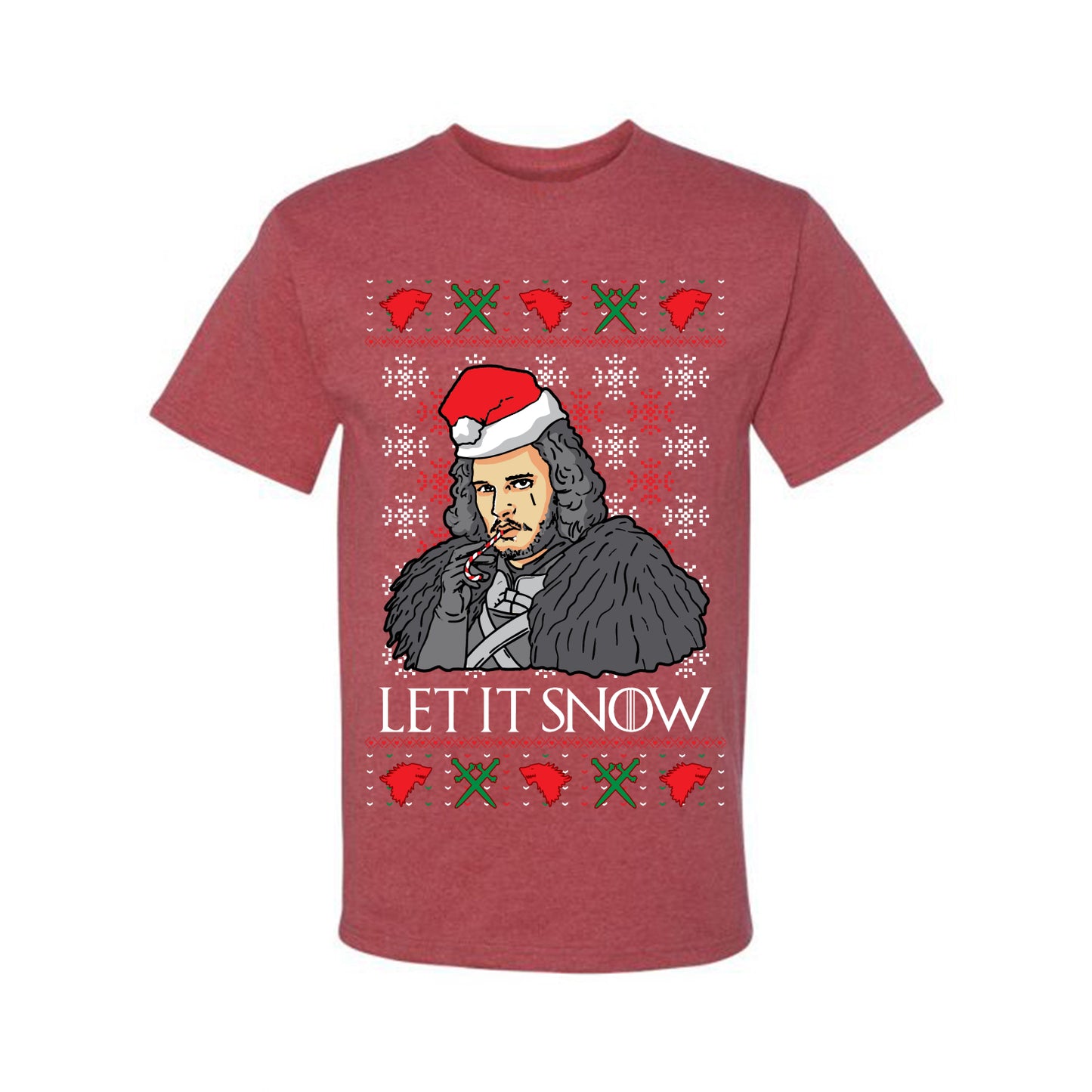 Full Color Men's Ugly Christmas T-shirt T-Shirt GoT "Let It Snow Jon Snow" Ugly Christmas T-shirt Ugly Christmas Men's T-Shirt