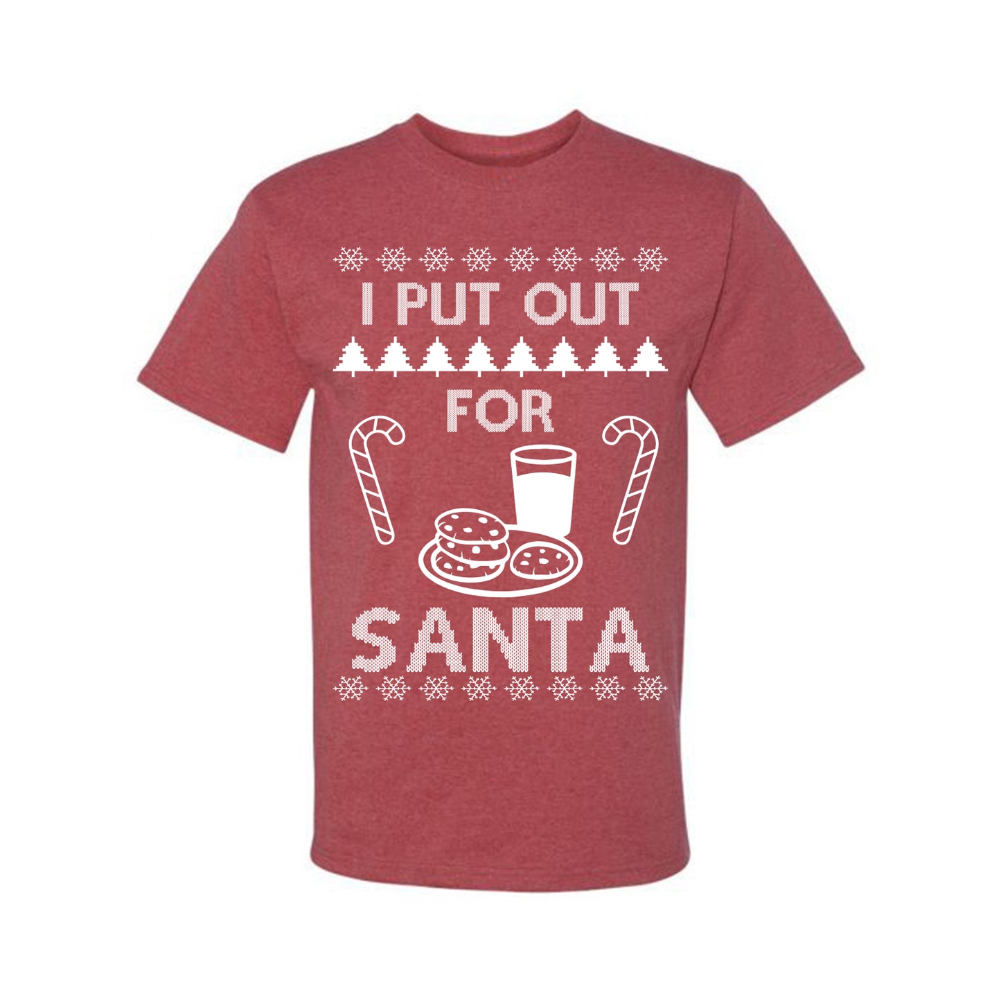 Funny Adult Men's Ugly Holiday Xmas Tshirt, "I Put Out for Santa", Milk Cookies Candy Ugly Christmas Tshirt Men's Graphic T-Shirt Ugly Christmas Men's T-Shirt