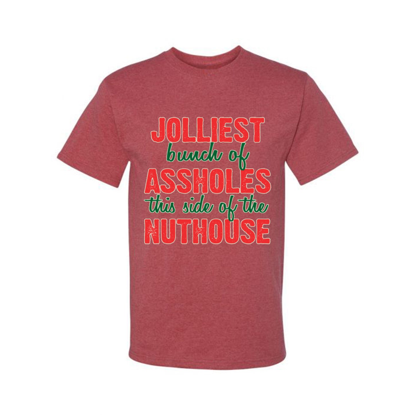 Ugly Christmas Butcher Graphic , Cooking BBQ Grilling Kitchen, "Jolliest Bunch of Assholes This Side of Nuthouse", Wild Bobby Ugly Christmas Tshirt Men's Graphic T-Shirt Ugly Christmas Men's T-Shirt