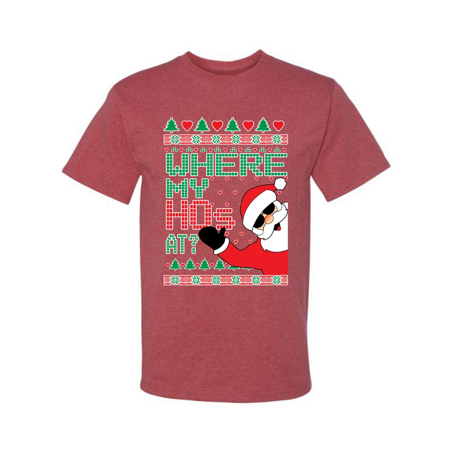 Ugly T-shirt for Christmas Shirt "Santa Where My Hos At?" Ugly Christmas T-shirt Ugly Christmas Men's T-Shirt