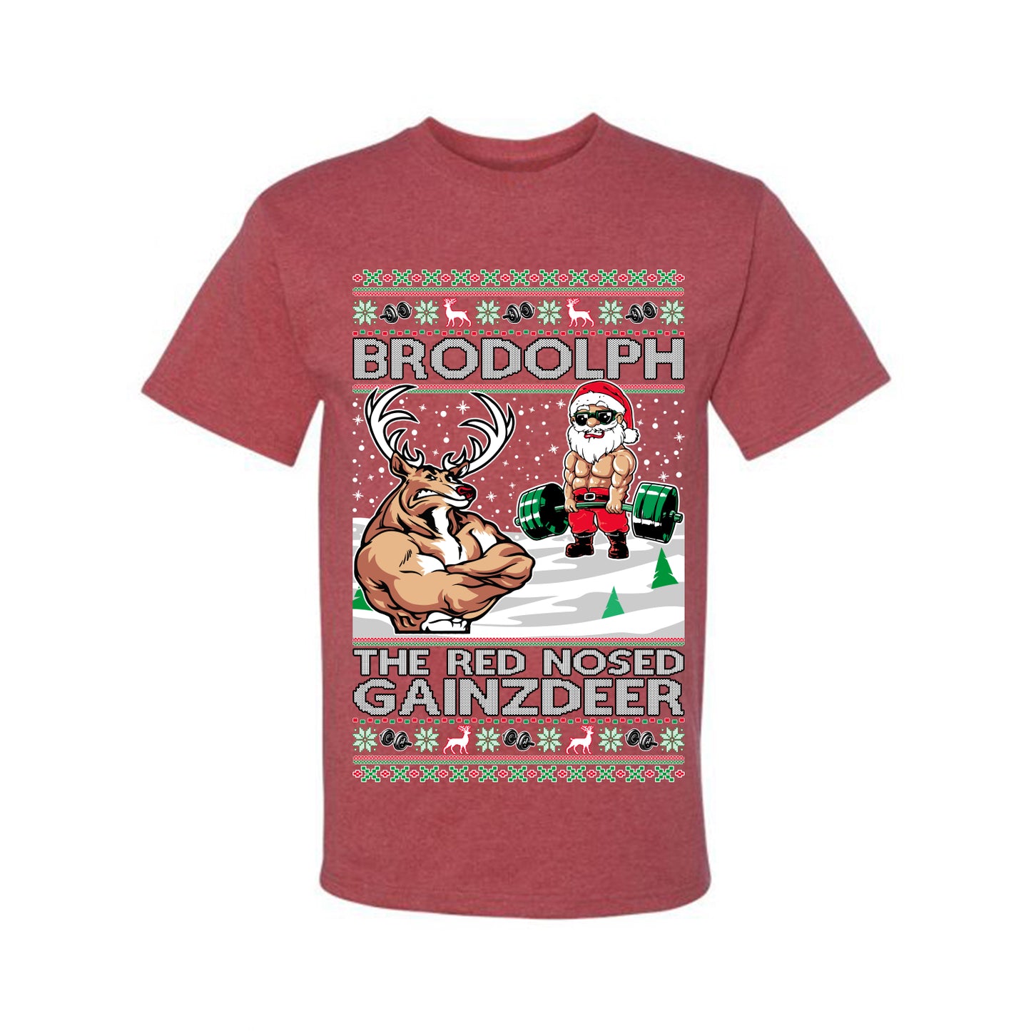 Ugly Graphic Xmas T-shirt Brodolph Santa Working Out Gym the Red Nosed Gainzdeer Wild Bobby Ugly Christmas T-shirt Ugly Christmas Men's T-Shirt