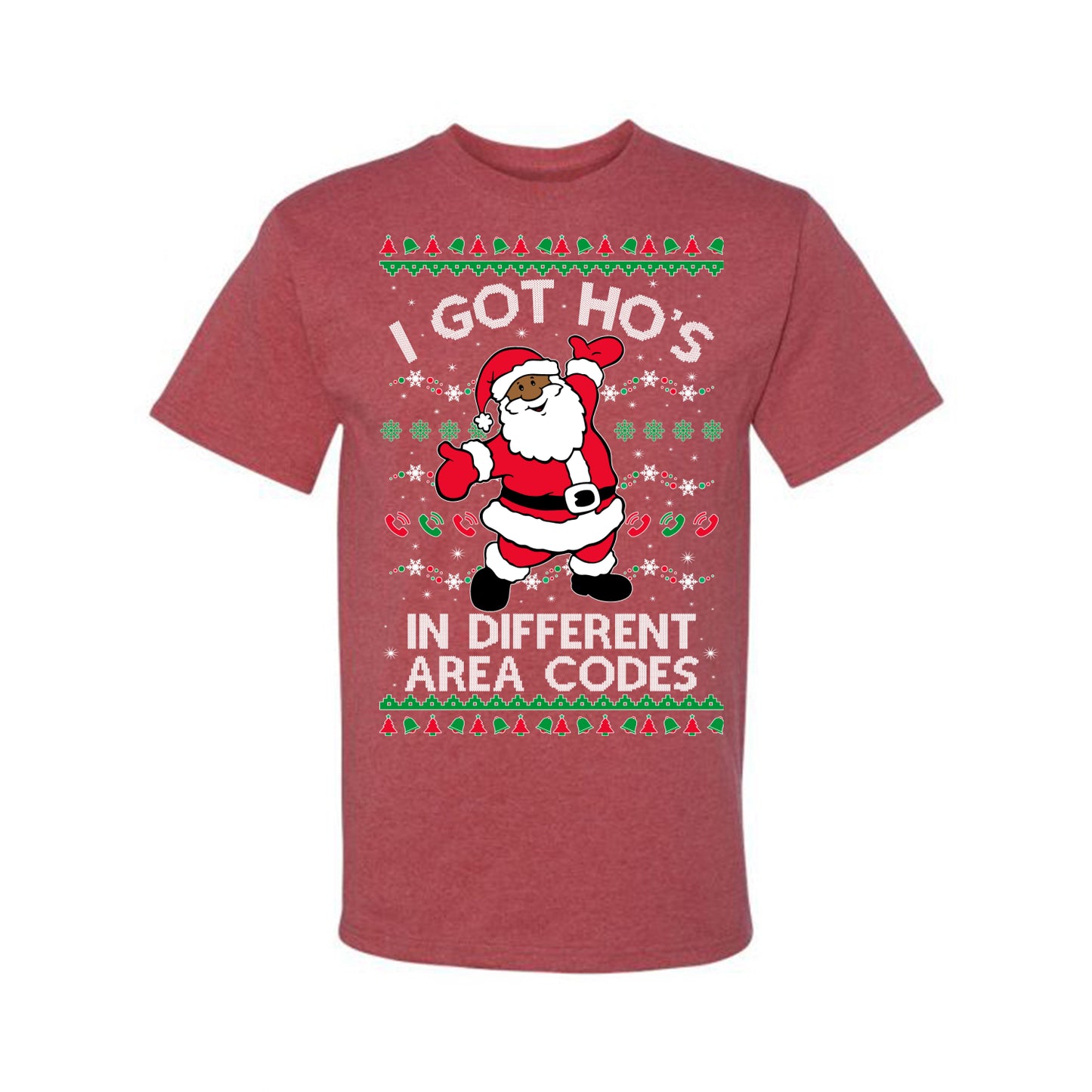 I Got Ho's in Different Area Codes, Black Santa Claus, , Premium Ugly Christmas Graphic T-shirt Ugly Christmas T-shirt Ugly Christmas Men's T-Shirt