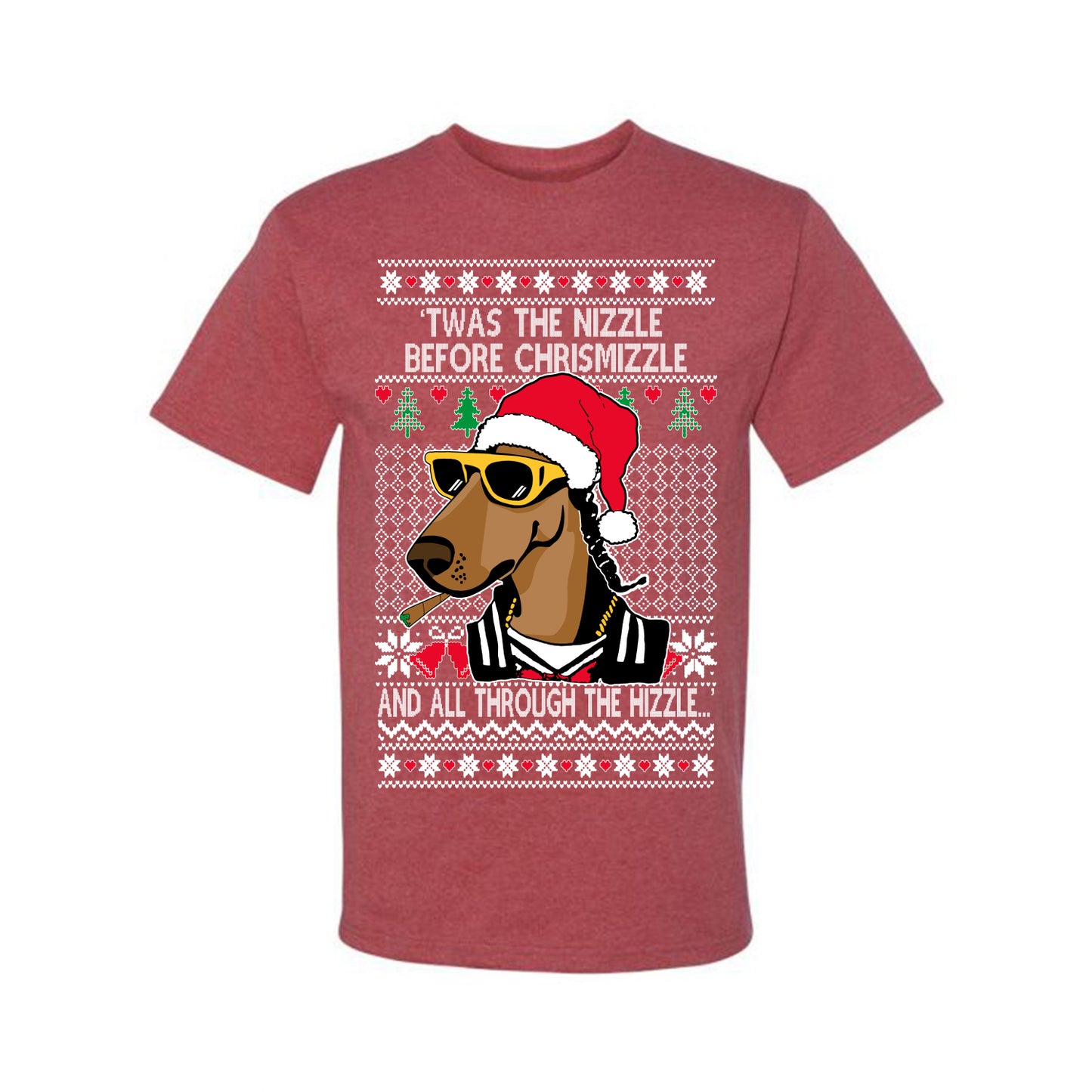 Twas The Nizzle Before Chrismizzle Gangster Dogg Rapper, Christmas Gifts, Funny Xmas Gift Idea, Ugly Christmas Sweater Men's T-Shirt