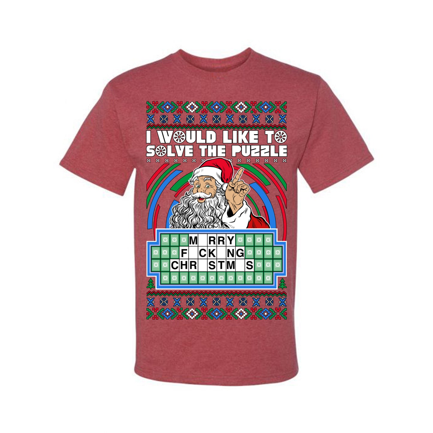 Santa Game Show I'd Like To Solve the Puzzle Wheel Ugly Christmas Sweater, Christmas Gifts, Funny Xmas Gift Idea, Men's T-Shirt