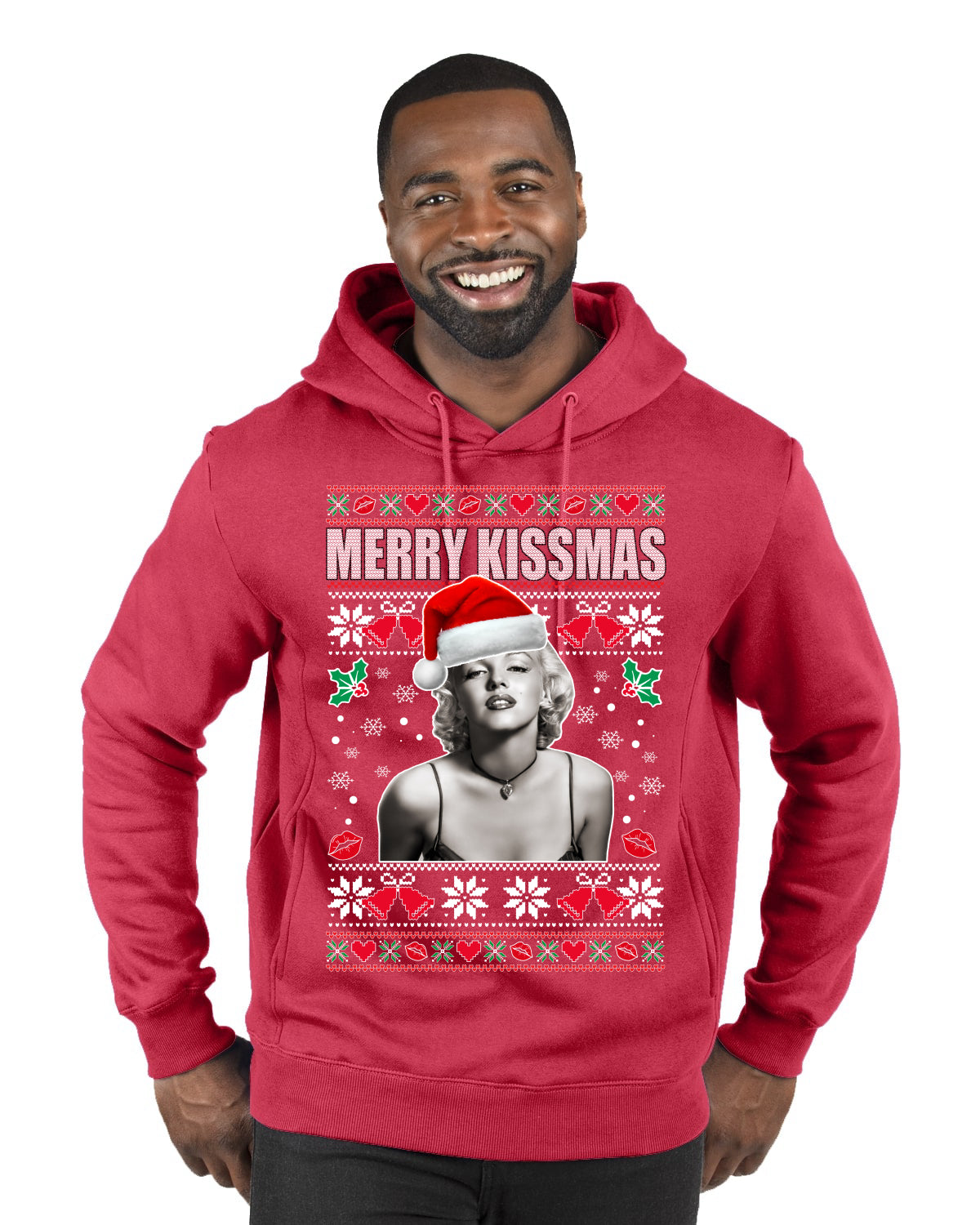 Merry Kissmas Marilyn Monroe, Christmas Gifts, Funny Xmas Gift Idea, Ugly Christmas Sweater Premium Graphic Hoodie Sweatshirt