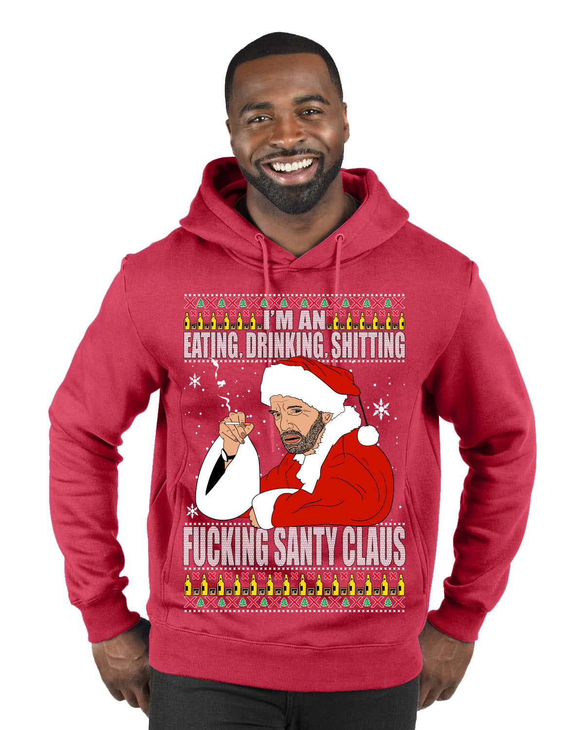 Bad Santa Fucking Santy Claus, Christmas Gifts, Funny Xmas Gift Idea, Ugly Christmas Sweater Premium Graphic Hoodie Sweatshirt
