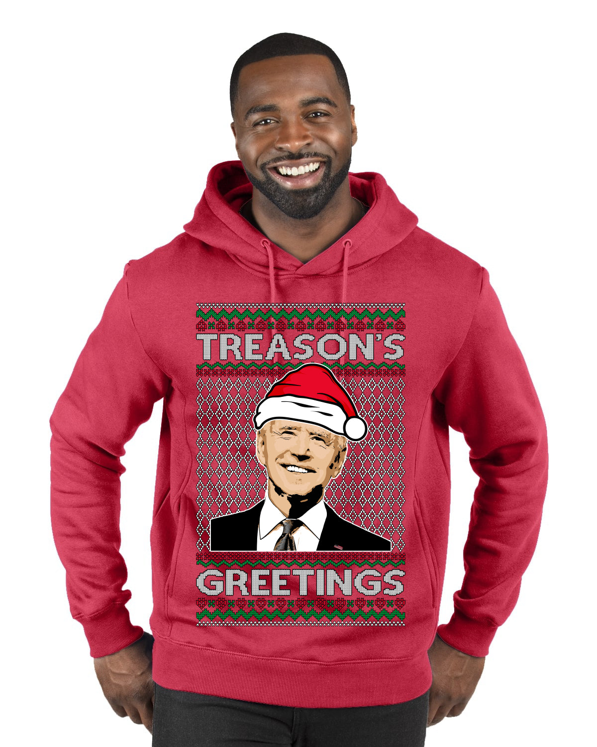 Treason's Greetings Biden President Humor Ugly Christmas Sweater, Christmas Gifts, Funny Xmas Gift Idea, Premium Graphic Hoodie Sweatshirt