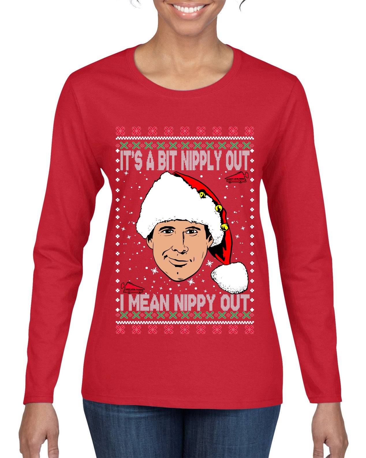 Clark G It's A Bit Nipply Out, Christmas Gifts, Funny Xmas Gift Idea, Ugly Christmas Sweater Womens Graphic Long Sleeve T-Shirt