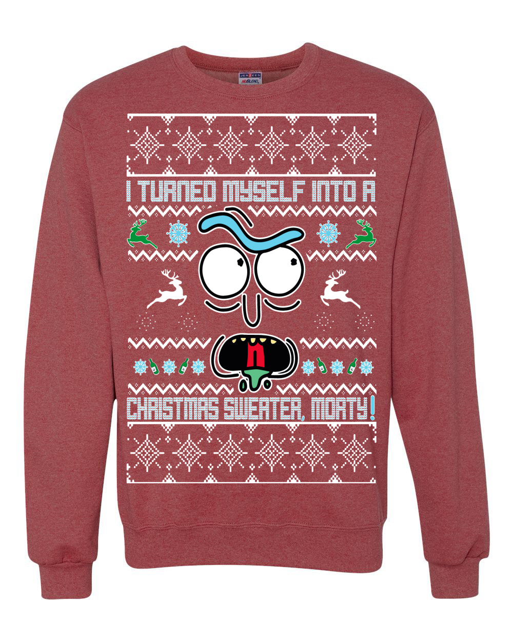 I Turned Myself Into a Christmas Sweater Morty, Christmas Gifts, Funny Xmas Gift Idea, Ugly Christmas Sweater Unisex Crewneck Sweatshirt
