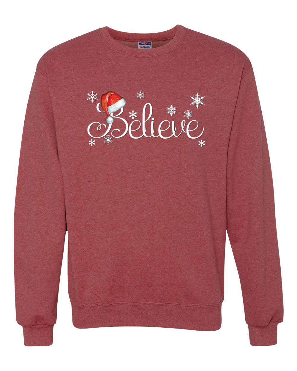 Men's Christmas Long Sleeve Shirt Snowflake Santa Hat Believe Ugly Christmas Sweater Unisex Crewneck Sweatshirt