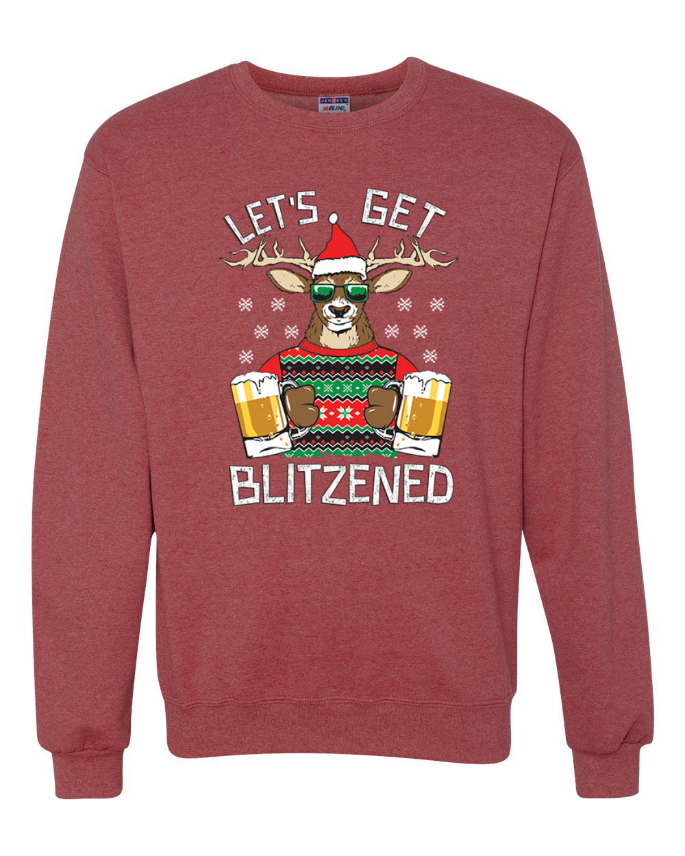Unisex Ugly Xmas Graphic Crewneck Sweater Sweatshirt Lets Get Blitzened Deer With Beer Ugly Christmas Sweater Unisex Crewneck Sweatshirt