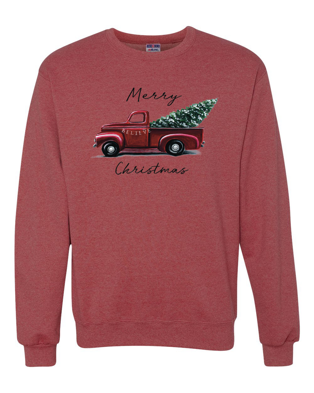 Men's Graphic Shirt, Red Pick Up Truck, Merry Christmas Ugly Christmas Sweater Unisex Crewneck Sweatshirt