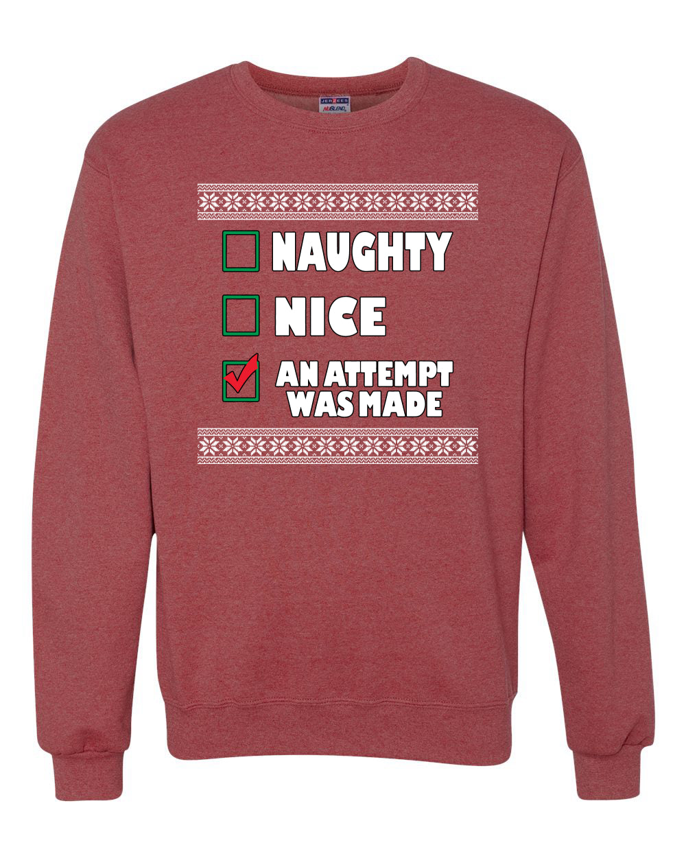Attempted to be Naughty and Nice Men's Ugly Sweater for Christmas Long Sleeve Shirt Ugly Christmas Sweater Unisex Crewneck Sweatshirt