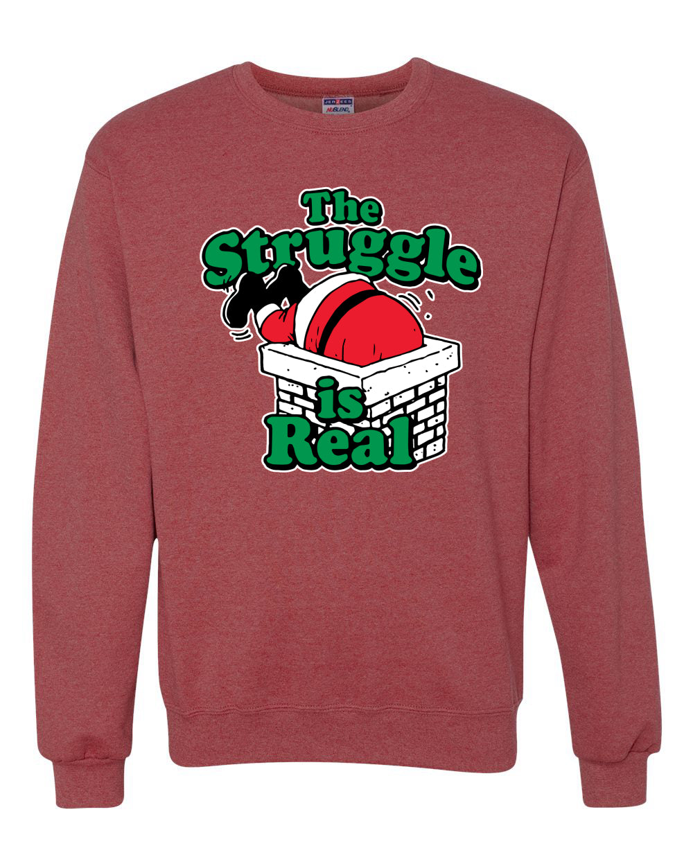 Women's Ugly Christmas Sweater Long Sleeve Scoop Top, "The Struggle is Real" Ugly Christmas Sweater Unisex Crewneck Sweatshirt