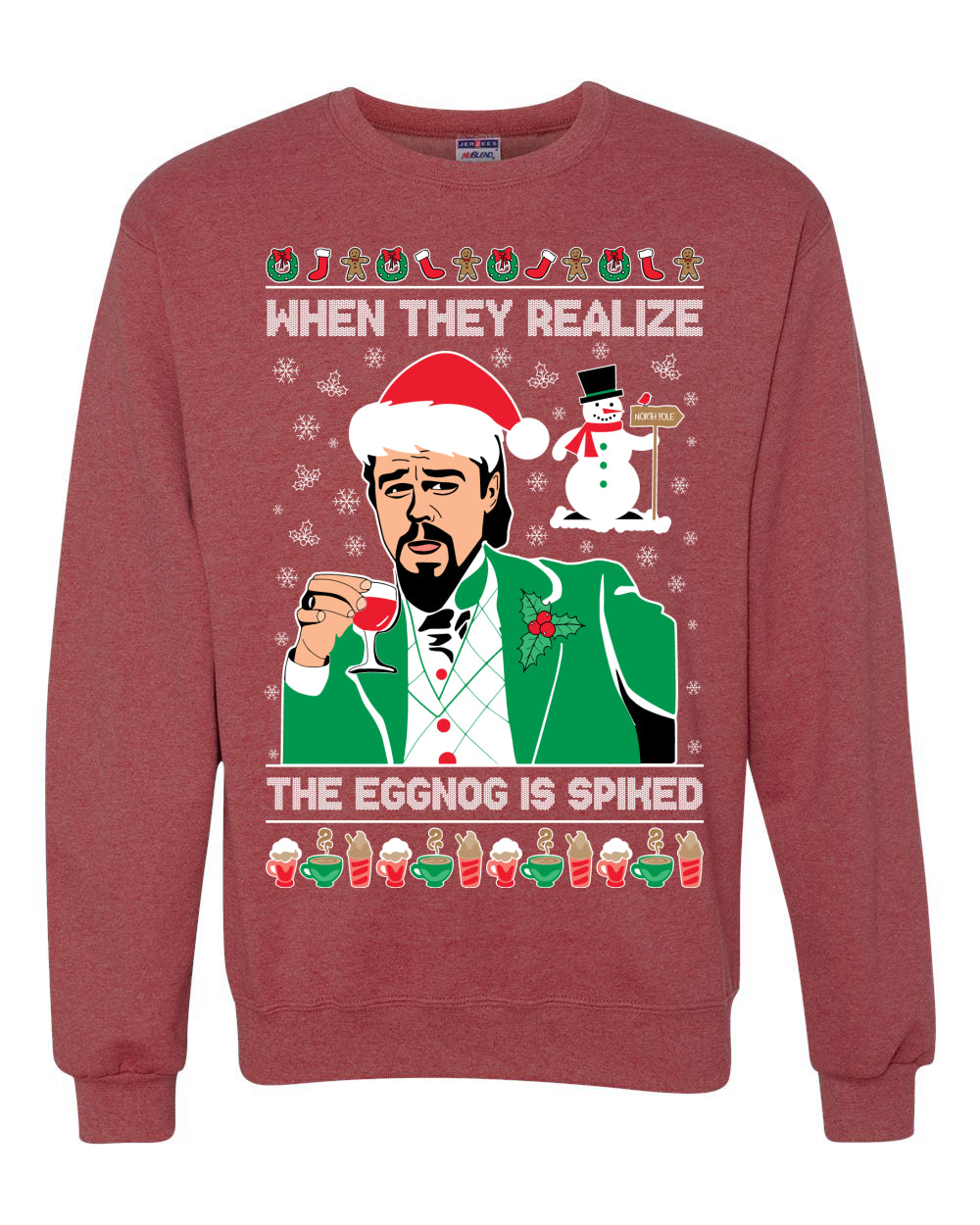 Funny Unisex Ugly Xmas Graphic Crewneck Sweater Leo The Eggnog Meme Ugly Christmas Sweater Unisex Crewneck Sweatshirt