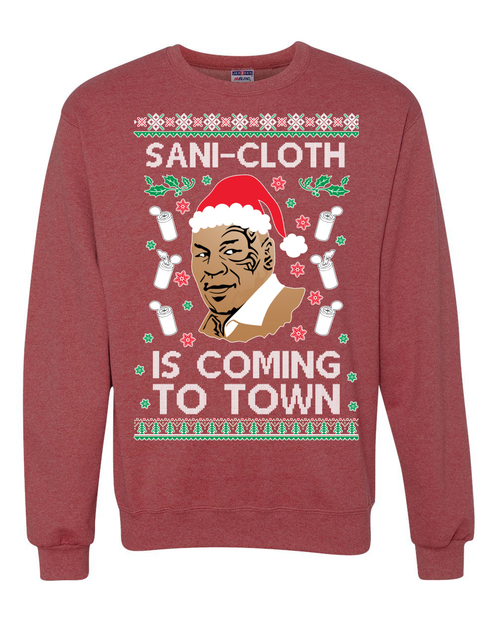 Premium Ugly Xmas Sweater Sweatshirt Graphic Hoodie, Mike Tyson, Sani Cloth is Coming to Town, Wild Bobby Ugly Christmas Sweater Unisex Crewneck Sweatshirt