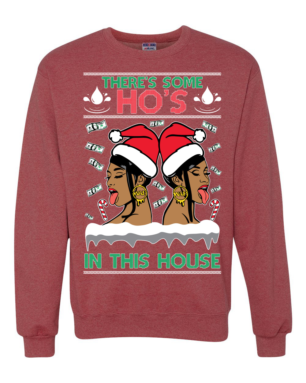 Woman Rapper Ho's In This House, Christmas Gifts, Funny Xmas Gift Idea, Ugly Christmas Sweater Unisex Crewneck Sweatshirt