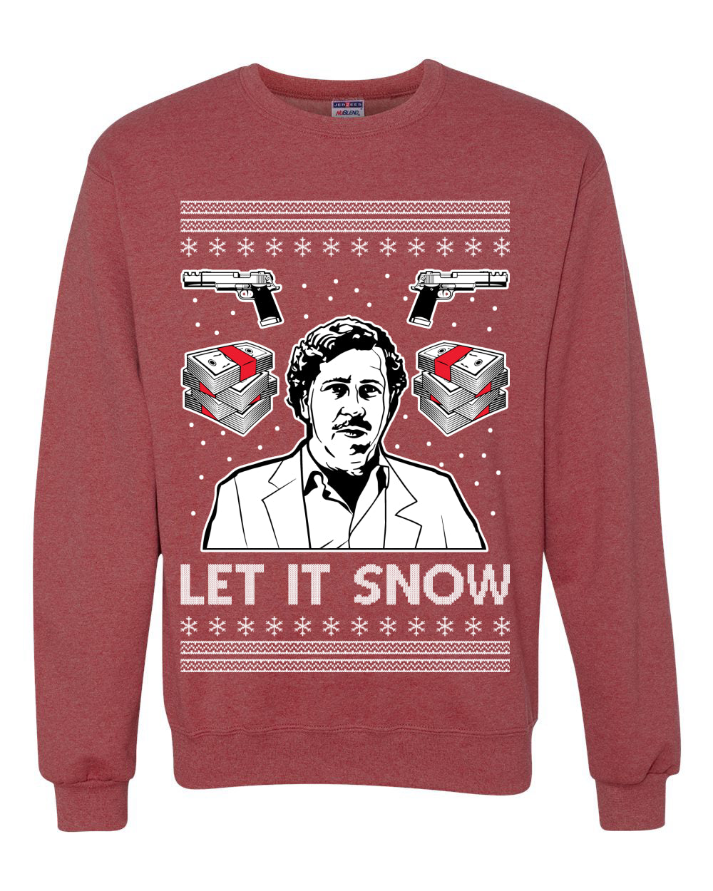 Unisex Graphic Ugly Christmas Sweater Crewneck Sweatshirt, Escobar Let It Snow Ugly Christmas Sweater Unisex Crewneck Sweatshirt