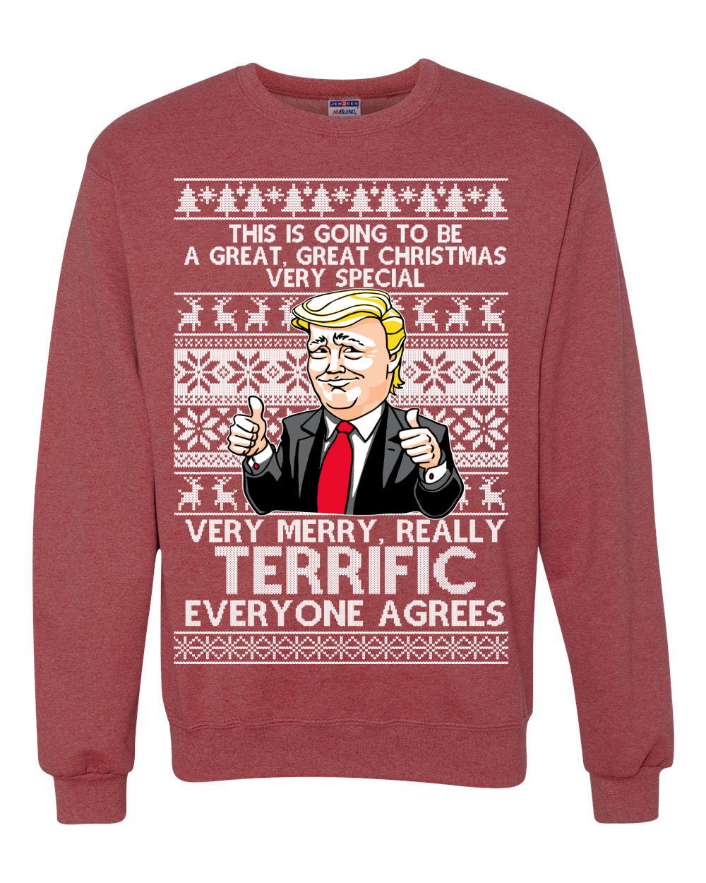 Unisex Funny Donald Trump Ugly Xmas Holiday Sweater Sweatshirt Great Terrific Merry Christmas Ugly Christmas Sweater Unisex Crewneck Sweatshirt