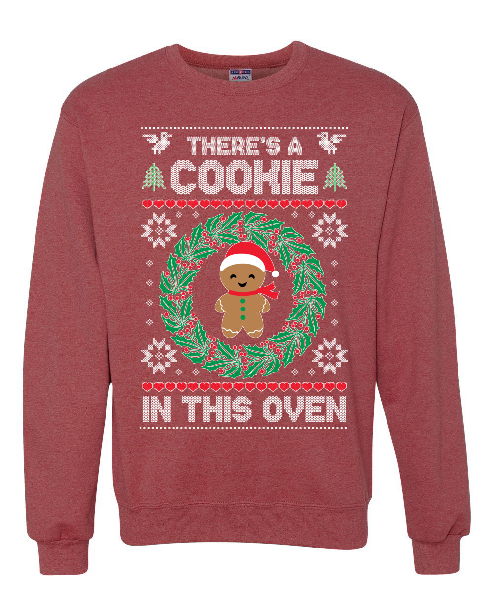 Women's Ugly Christmas Sweater "Theres a Cookie in this Oven" Pregnancy Announcement Long Sleeve T-Shirt Ugly Christmas Sweater Unisex Crewneck Sweatshirt