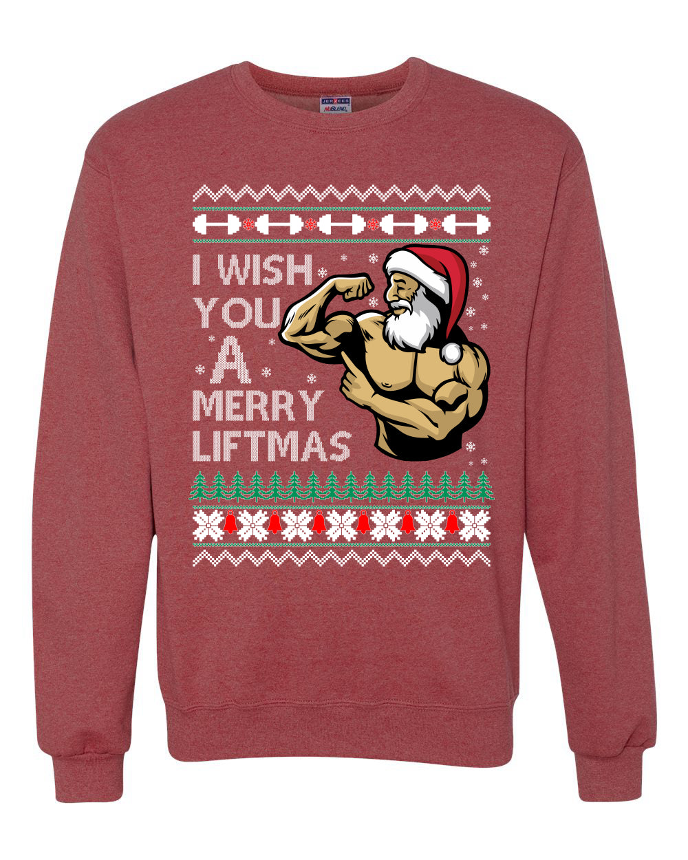 Group 3 Design Unisex Ugly Xmas Sweater Crewneck Graphic, Santa Fitness Workout, Merry Liftmas, Gym Swole Gift Ugly Christmas Sweater Unisex Crewneck Sweatshirt